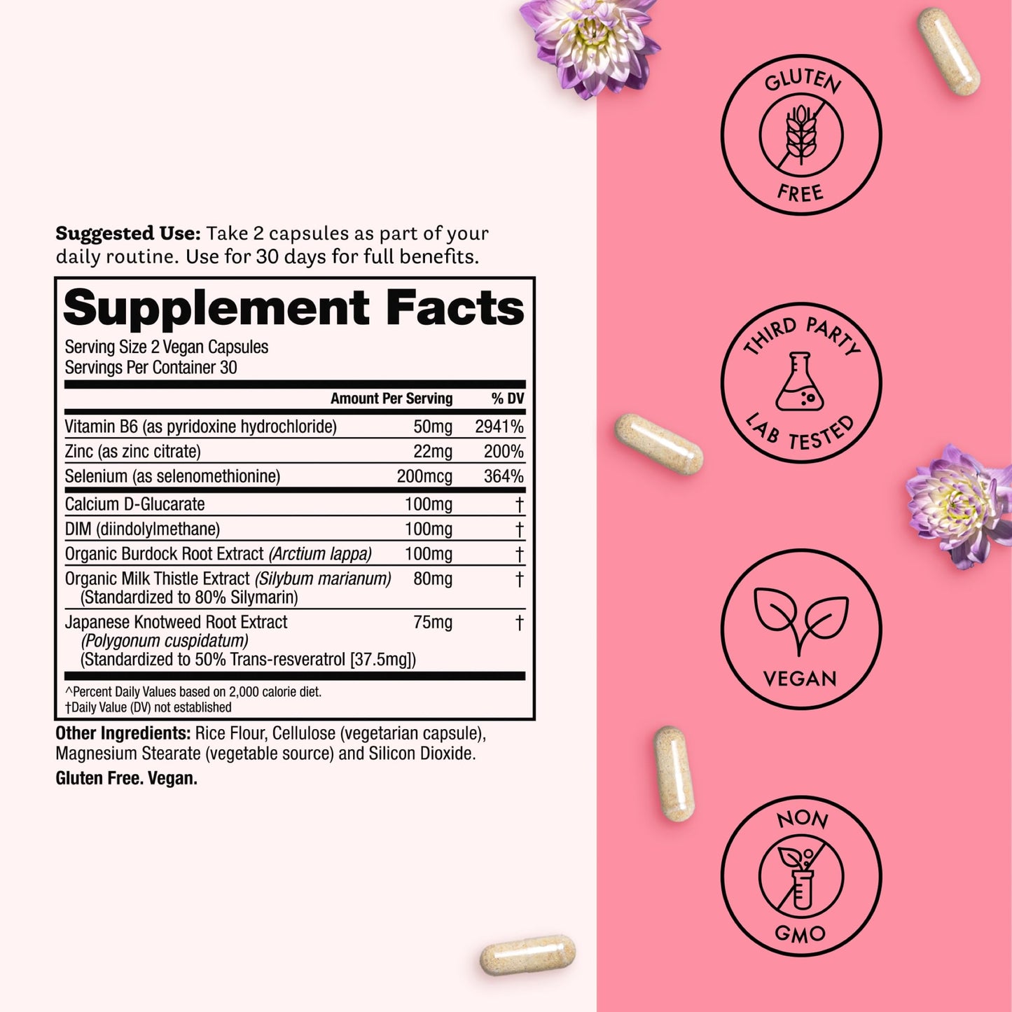 Winged Wellness Balanced Babe, Hormone Balance & Estrogen Detox Supplement for Women 100mg DIM & Milk Thistle, 60 Capsules