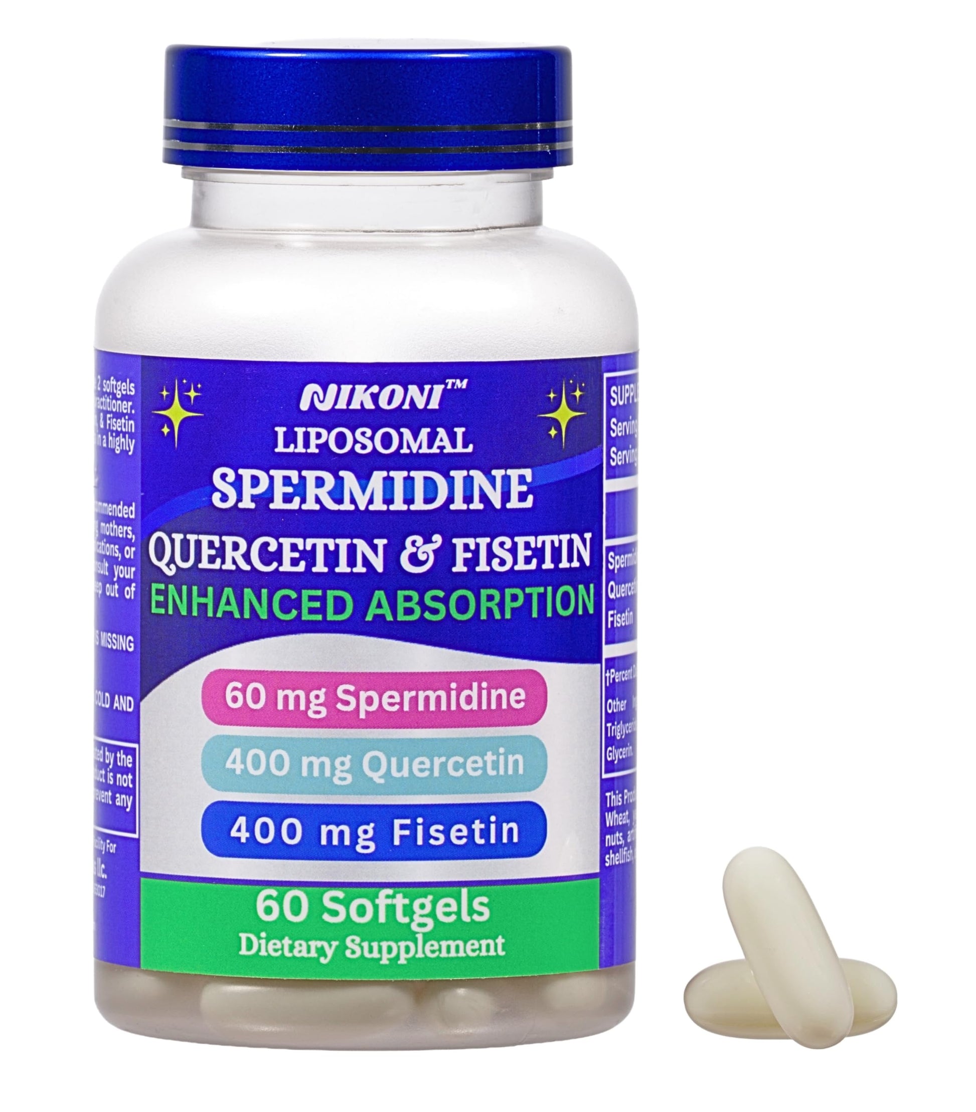 Nikoni Liposomal Spermidine, Quercetin, Fisetin 860mg Supplement for Healthy Aging, Cellular Renewal, Cognitive Function 60 Softgels