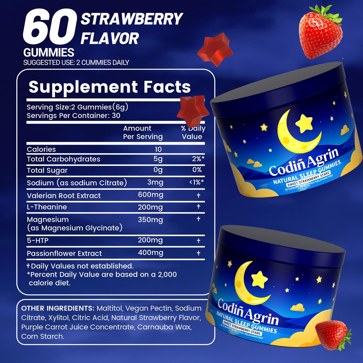CodinAgrin Let Me Sleep Natural Sleep Gummies for Adults, 60 Count