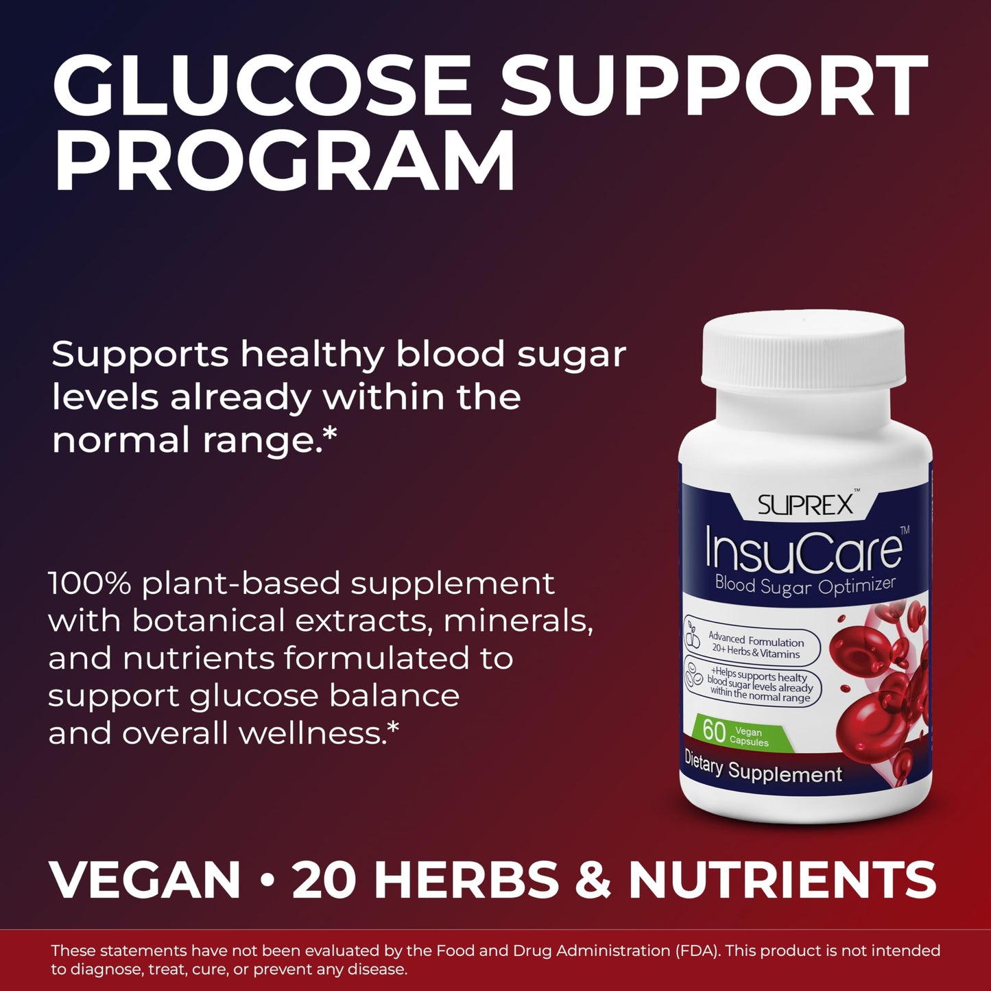 suprex InsuCare Plant-Based Formula with Cinnamon & Gymnema Sylvestre Capsules, 60 Count