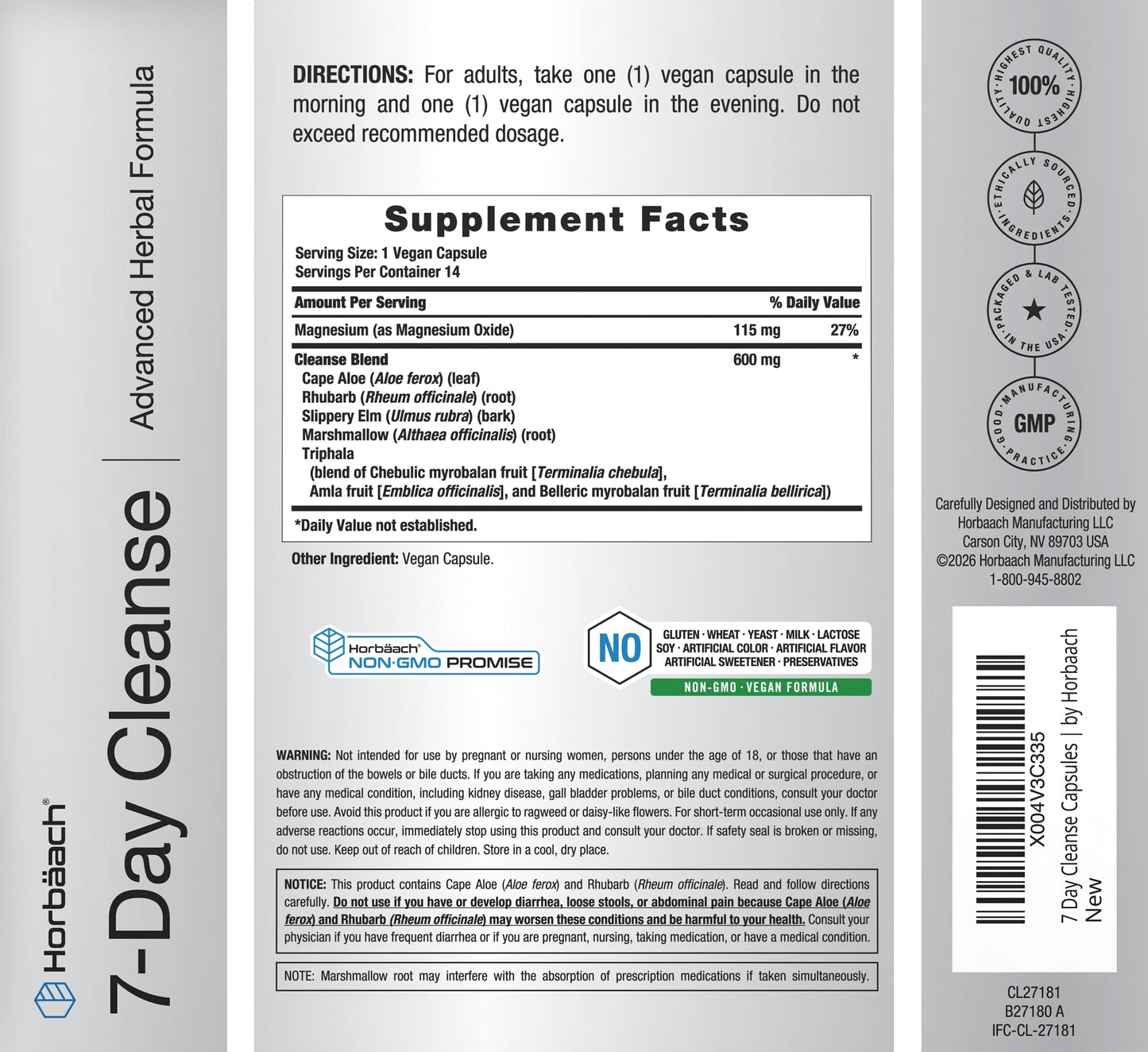 Horbäach 7 Day Cleanse Capsule 14 Count