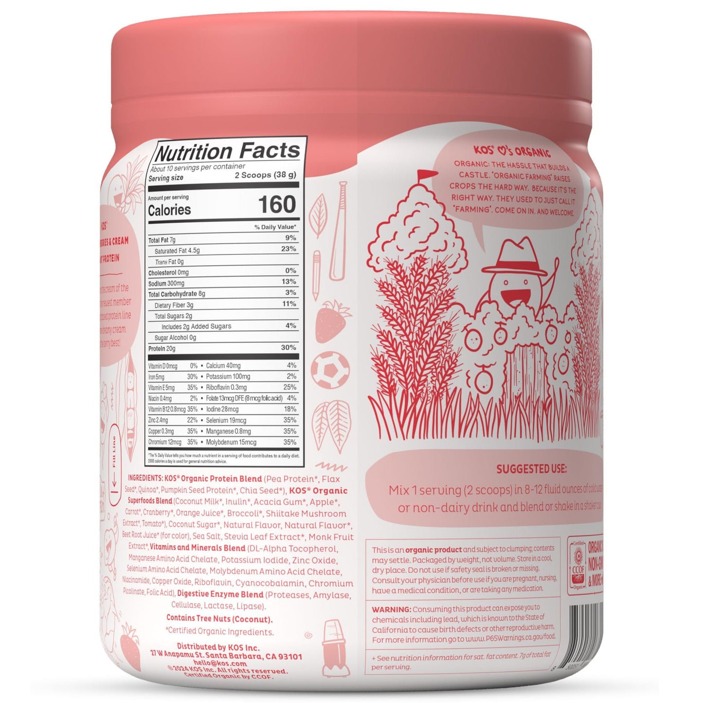 KOS Vegan Protein Powder Strawberries & Cream, 10 Servings
