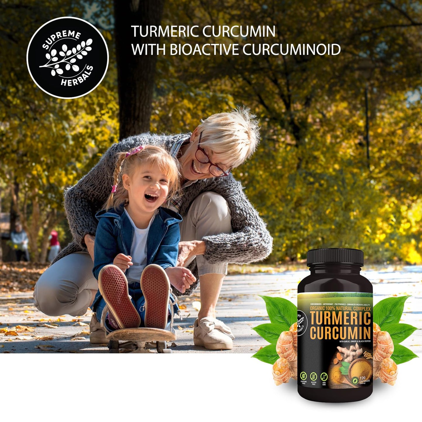 SUPREME HERBALS Turmeric Curcumin 500mg Capsules, 120 Vegan Capsules