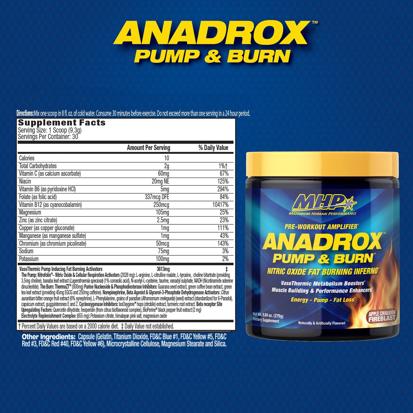 Maximum Human Performance MHP Anadrox Pre-Workout Pump & Burn Apple Cinnamon Fireblast Capsule 1