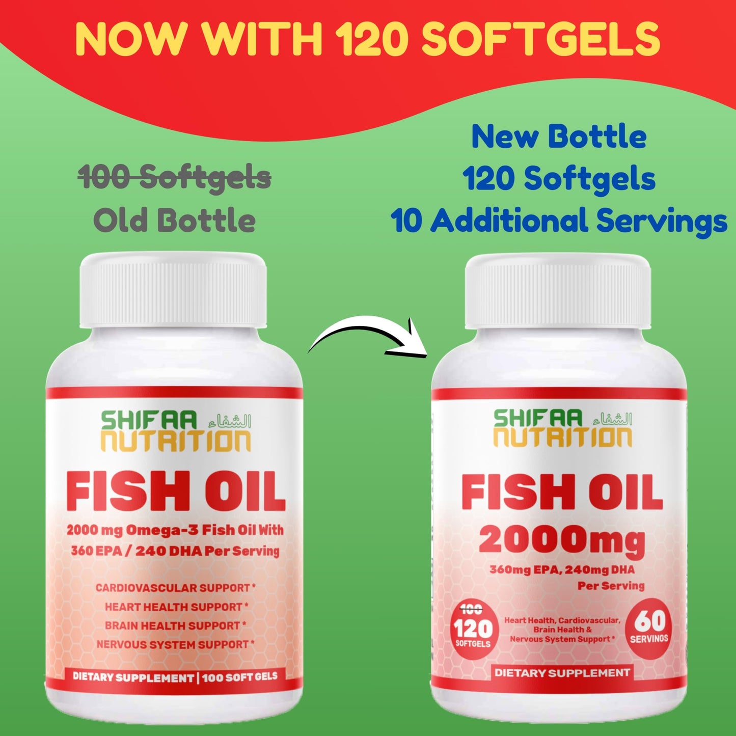 SHIFAA NUTRITION Halal Omega-3 Fish Oil 2000mg Softgels 120