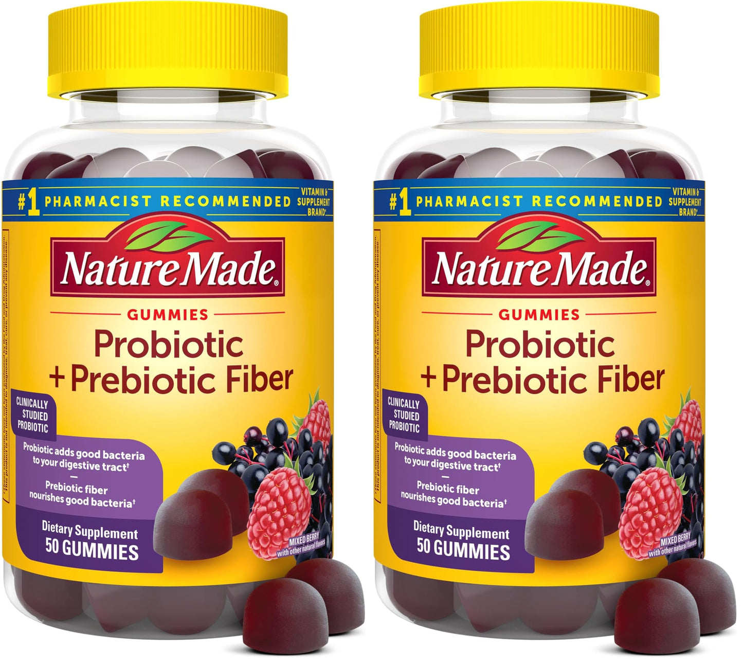 Nature Made Probiotic + Prebiotic Fiber Gummies for Daily Gut Health 100 Gummies