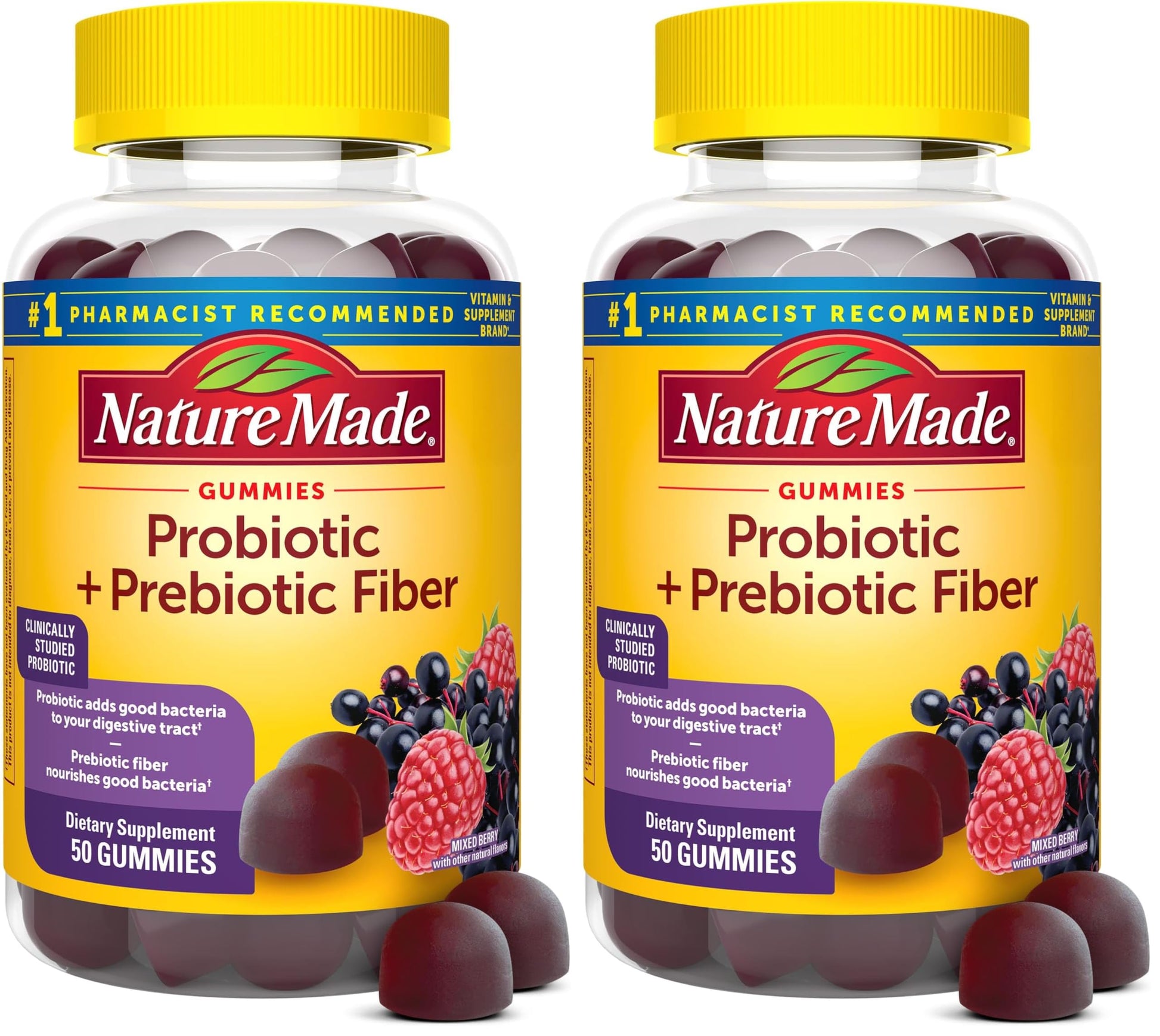Nature Made Probiotic + Prebiotic Fiber Gummies for Daily Gut Health 100 Gummies