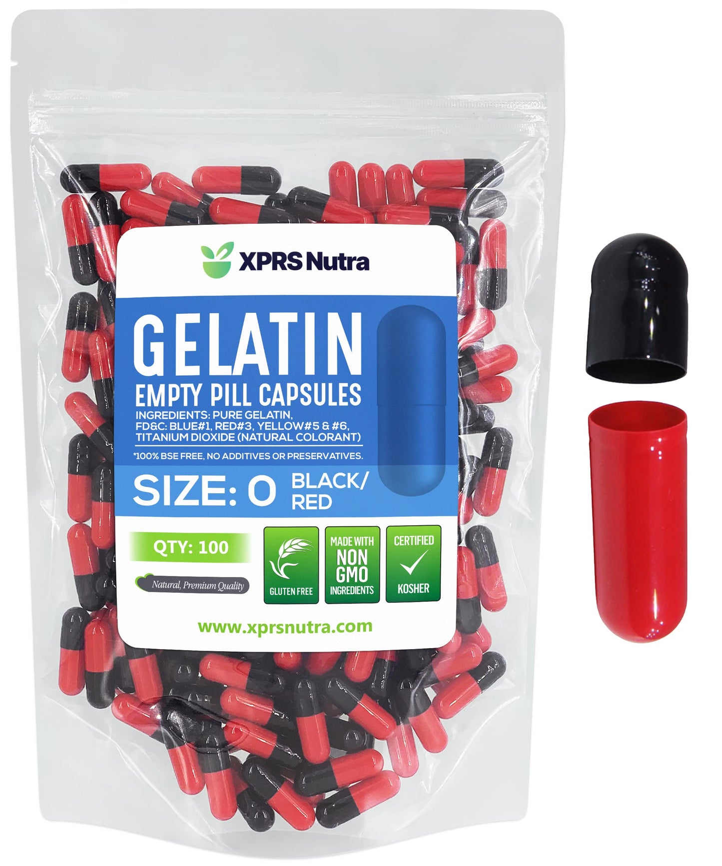 XPRS Nutra Size 0 Empty Gelatin Capsules, 100 Count