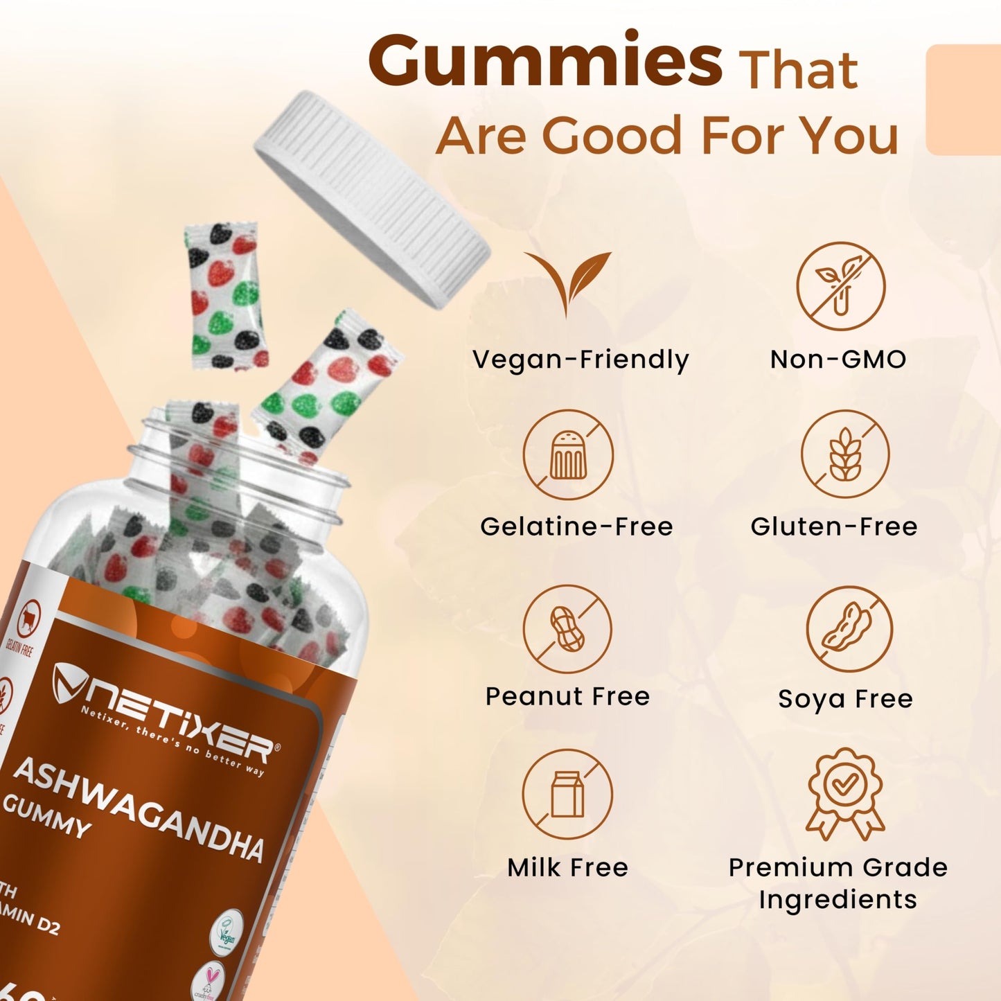 nETiXER Ashwagandha Gummies, 60 Gummies