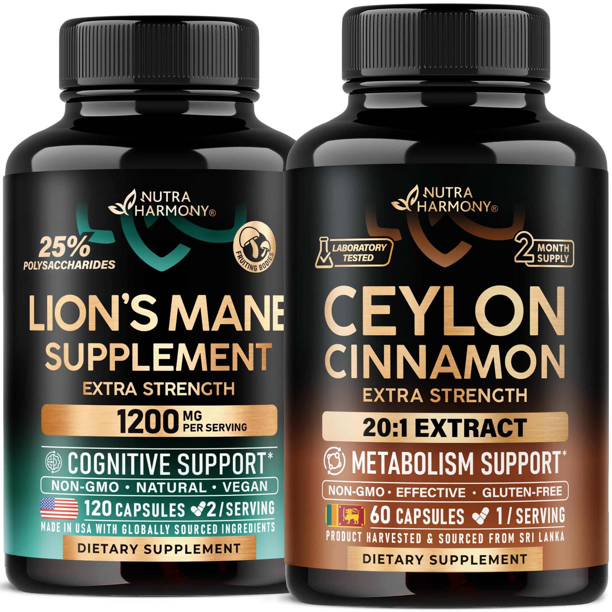 NUTRAHARMONY Ceylon Cinnamon & Lions Mane Capsules 180