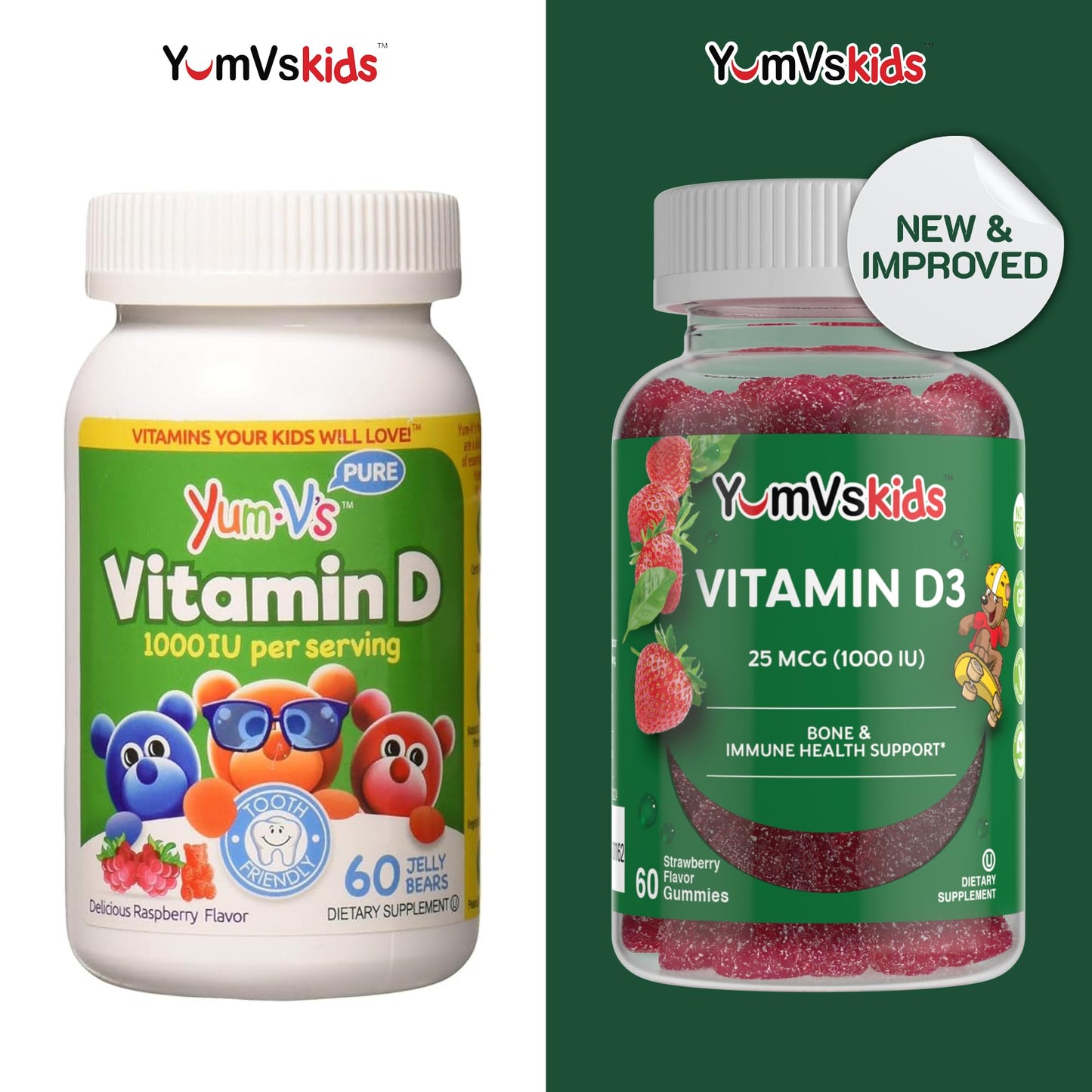 YUM-V'S Vitamin D Gummies for Kids Vitamin D3 1000 IU Chewable 60 Count