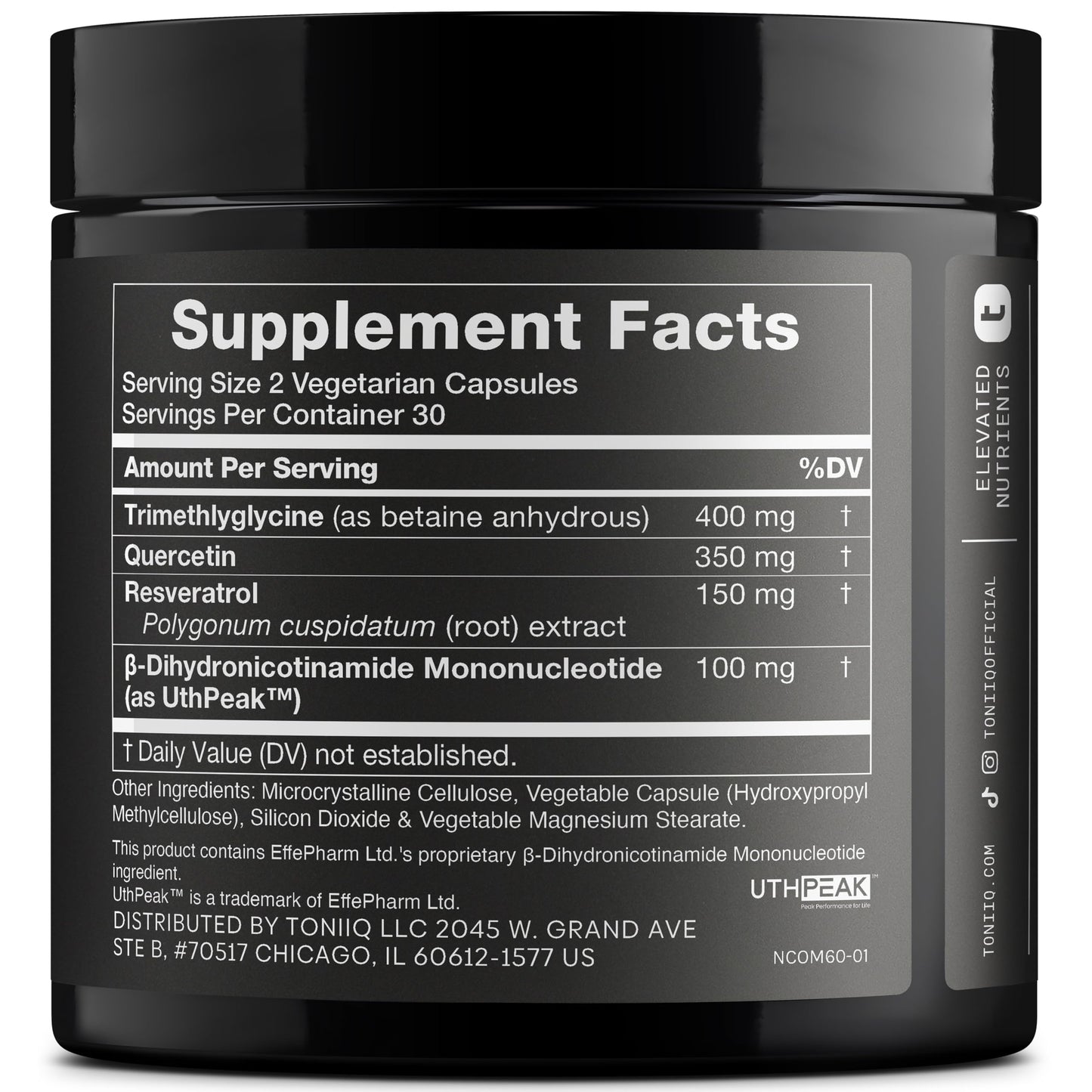 Toniiq NMNH Supplement Ultra High Potency 1,000mg Complex with Clinically Studied Uthpeak NMNH, Resveratrol, Quercetin & TMG – Highly Purified – Third-Party Lab Tested, 60 Capsules