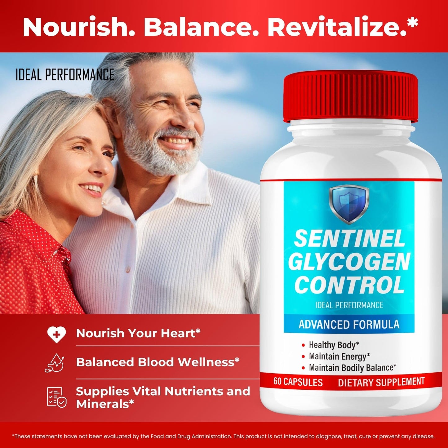 IDEAL PERFORMANCE Sentinel Glycogen Control Advanced Blood Formula Supplement Capsules 180