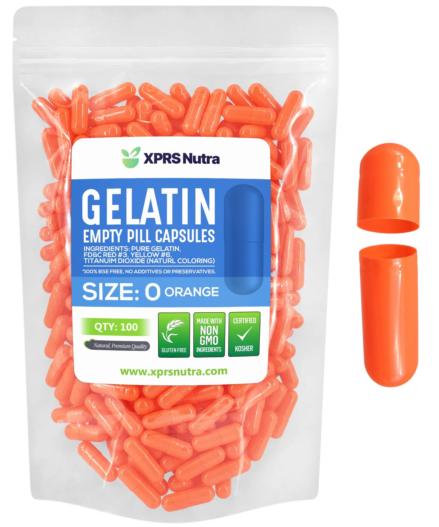 XPRS Nutra Size 0 Empty Gelatin Capsules, 100 Count