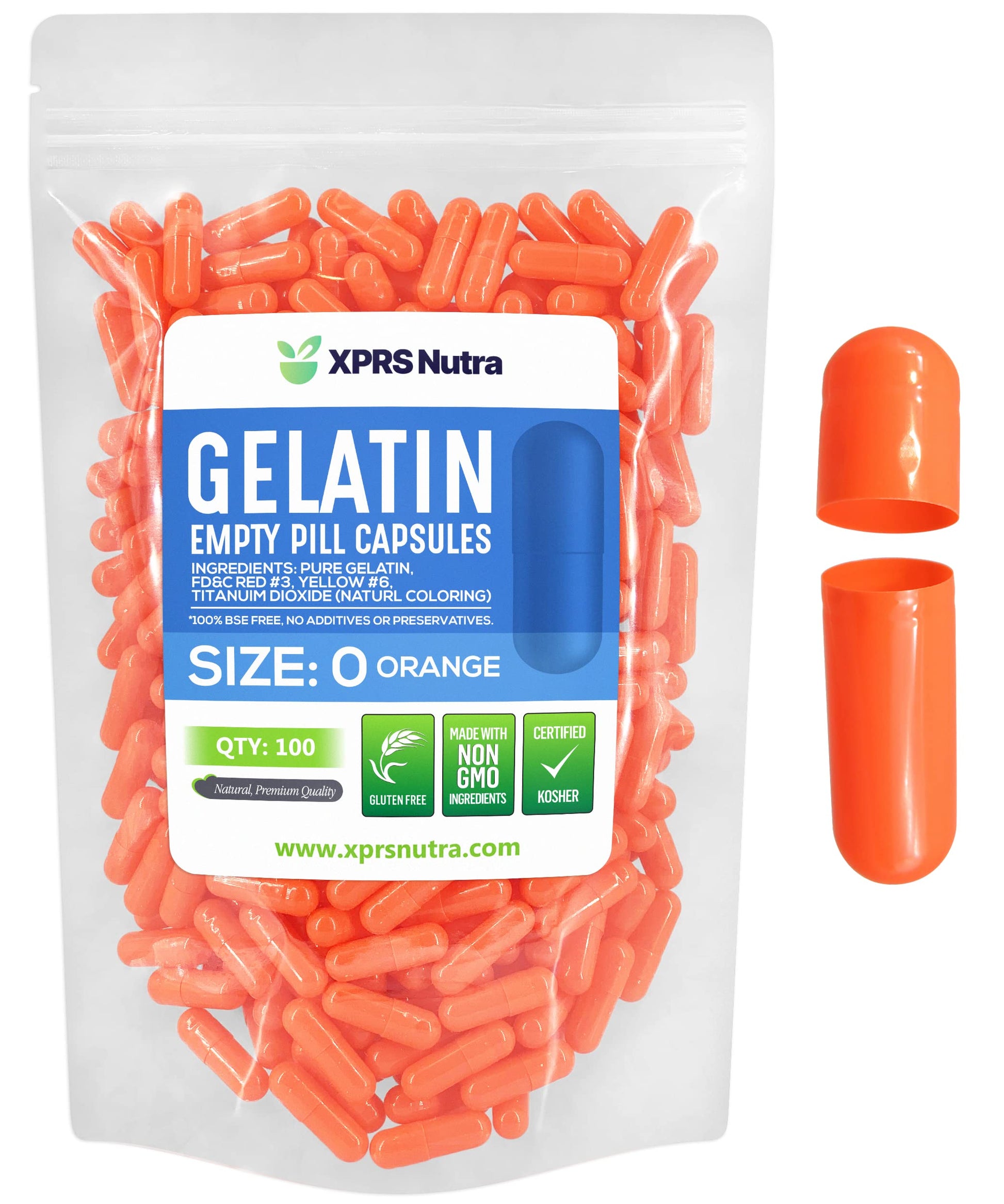 XPRS Nutra Size 0 Empty Gelatin Capsules, 100 Count