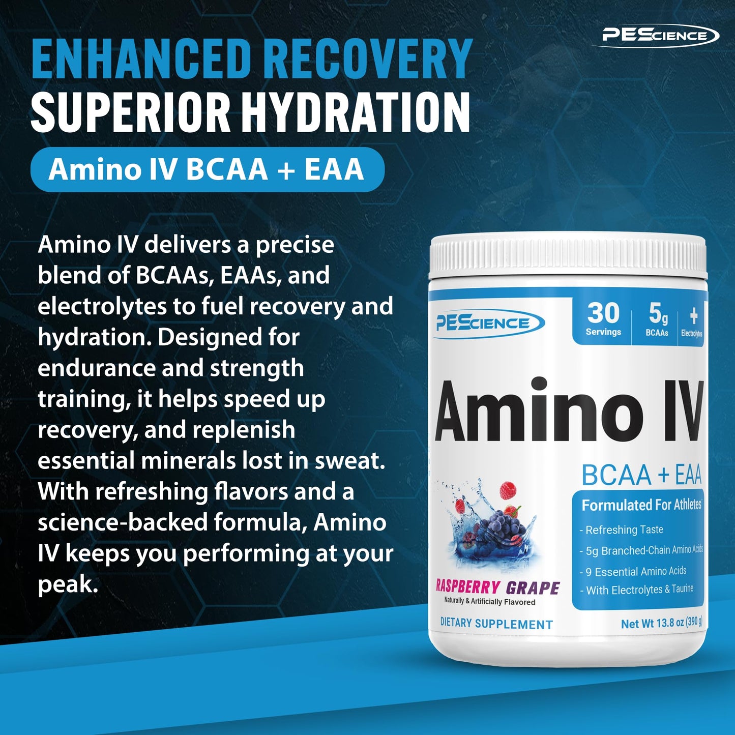 PEScience Amino IV BCAA & EAA Powder, 13.4 Ounce