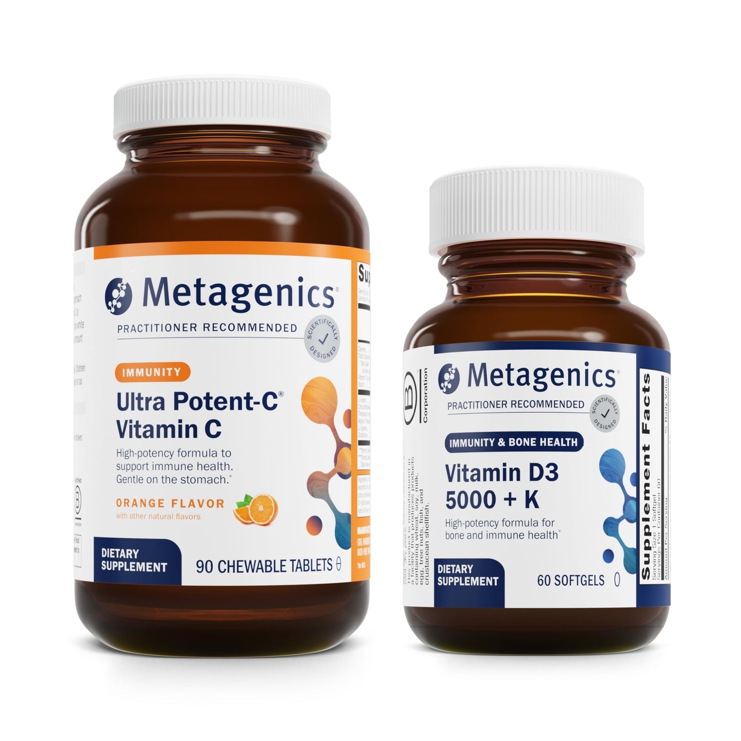 Metagenics Ultra Potent-C Chewable & D3 5,000 + K Softgels Bundle, 150 Count