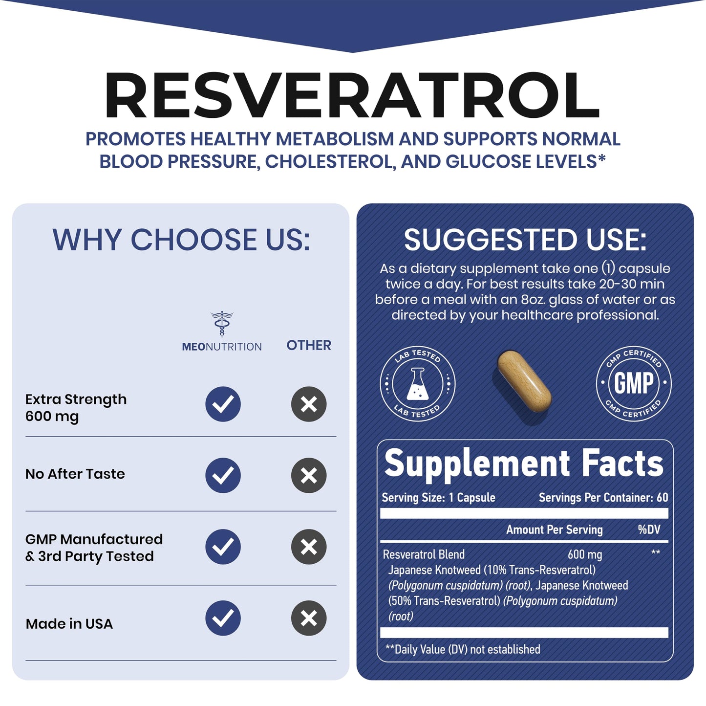 Meo Nutrition Resveratrol 600mg 60 Capsules