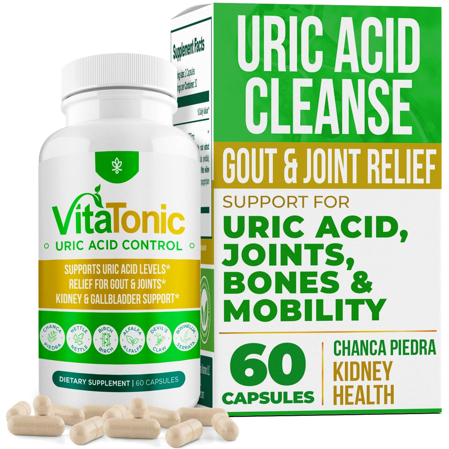 AURA VITAMINS Vitatonic Uric Acid Balancing Aid for Both Genders – Herbal Joint Care Detox Solution, Enhance Mobility Capsules, 60 Count