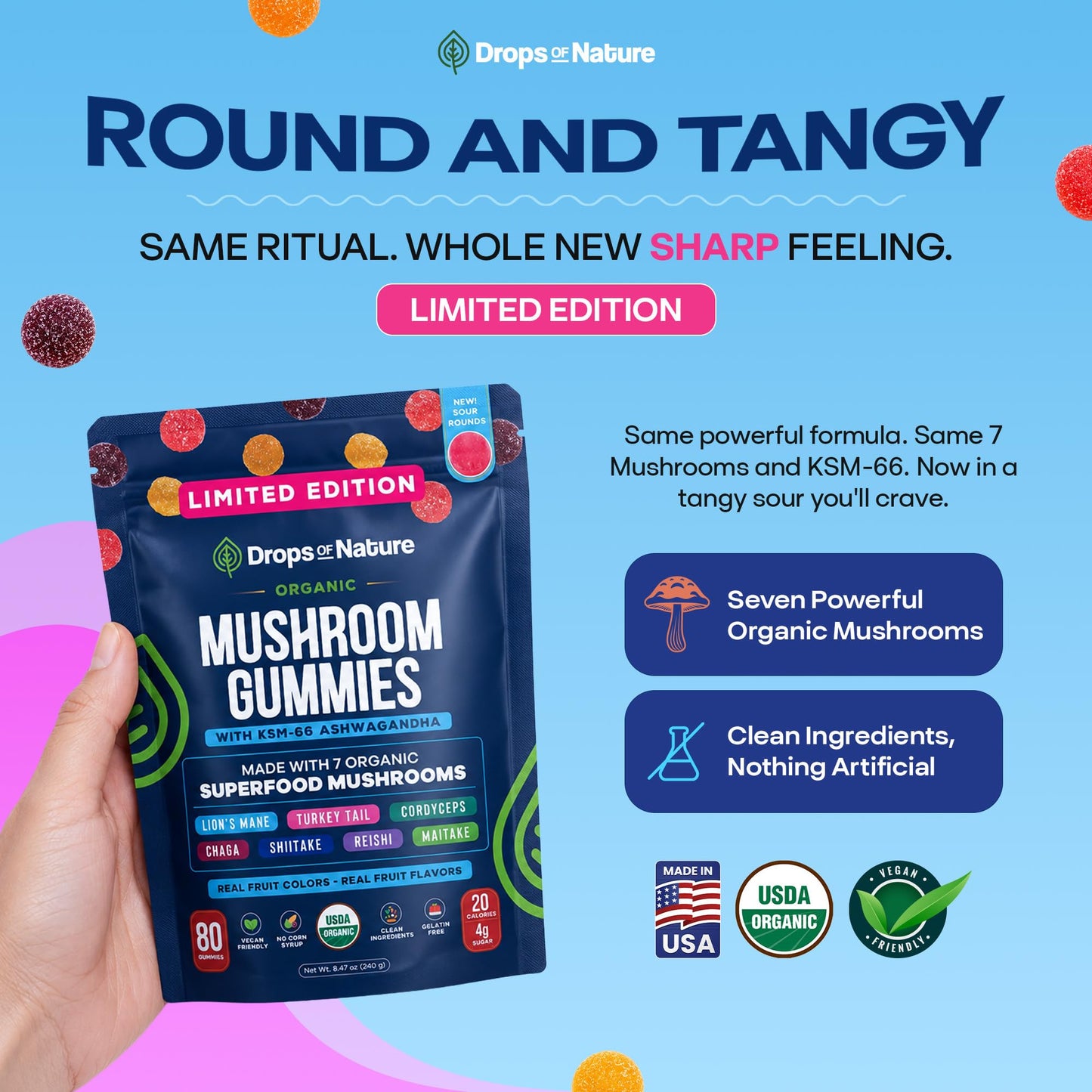Drops Of Nature Mushrooms & Ashwagandha KSM-66 Gummies, 80 Count