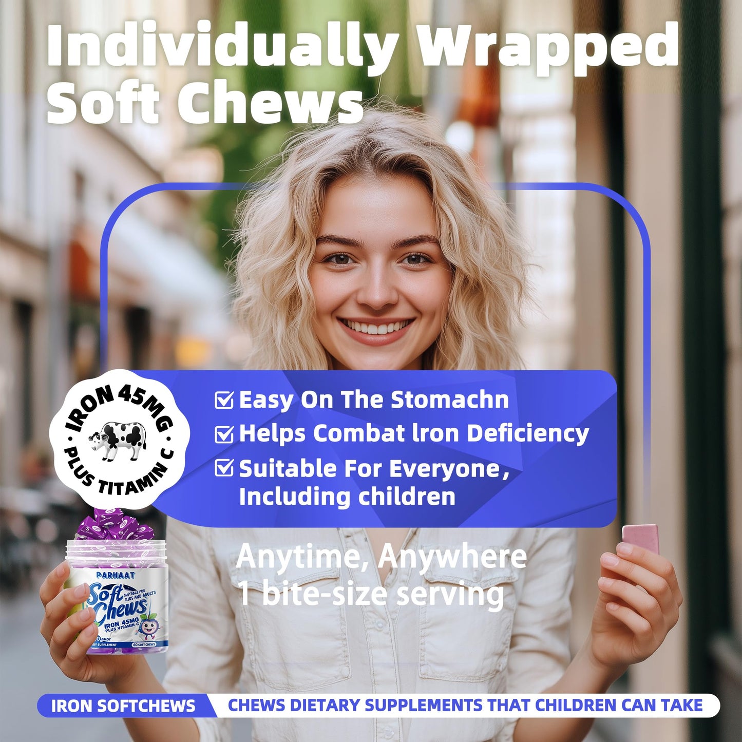 Parhaat Iron Soft Chew Supplement with Vitamin C Soft Chews 60 Count