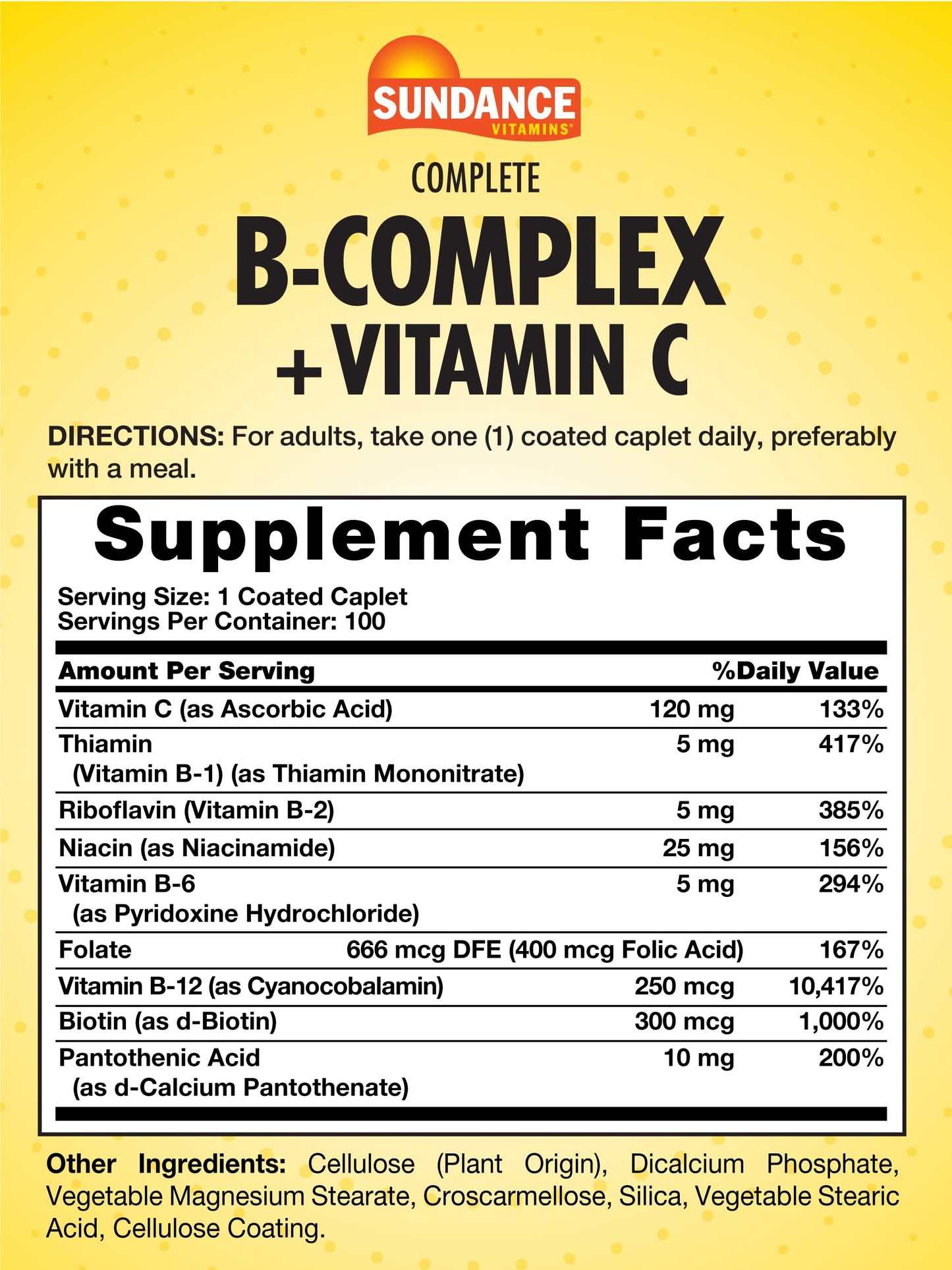 Sundance Complete B-Complex with Vitamin C Caplets, 100 Caplets