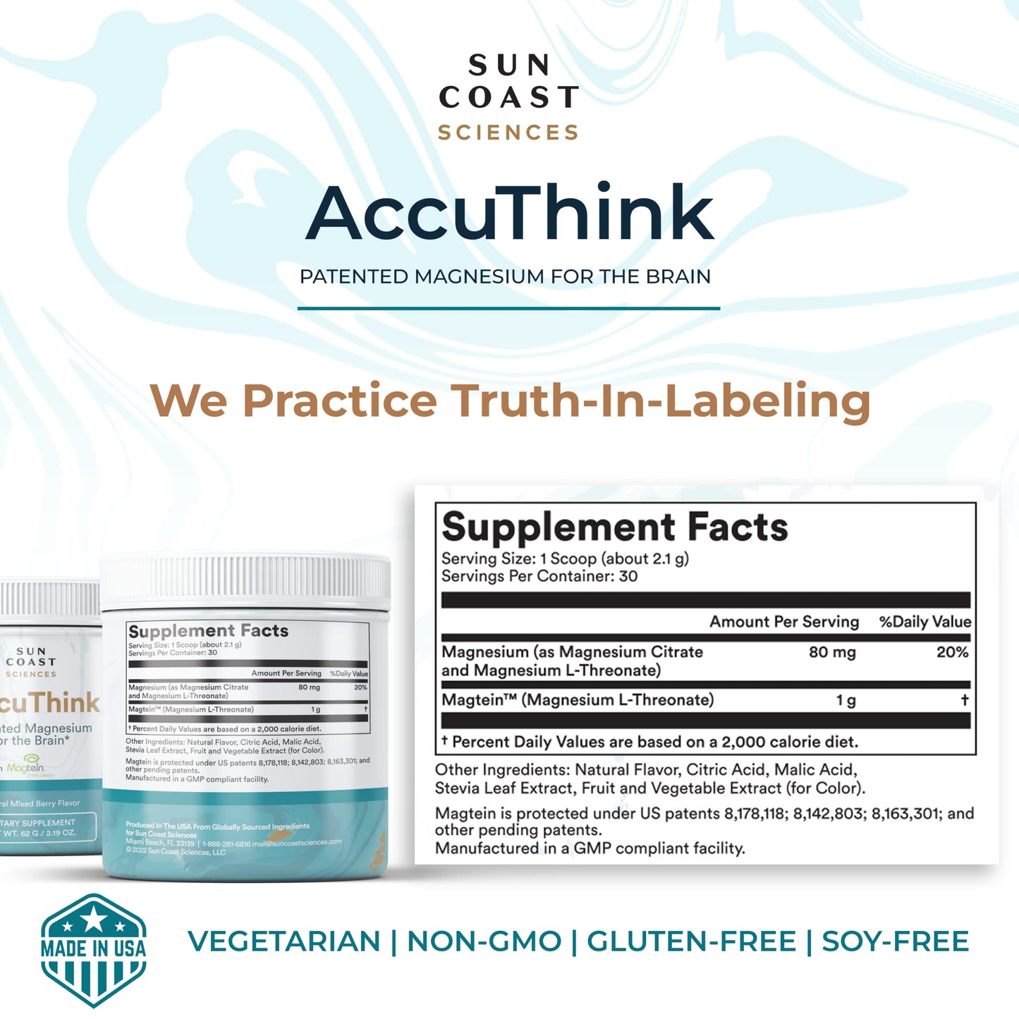 Sun Coast Sciences AccuThink Patented Magnesium Brain Powder 2.64 oz