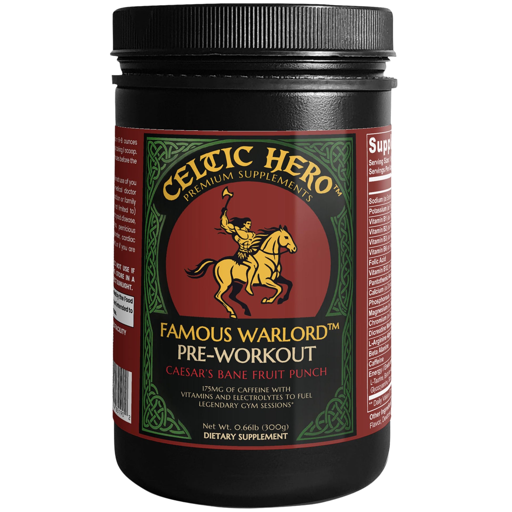Celtic Hero Famous Warlord Pre-Workout for Men, Powder, 8.81 oz
