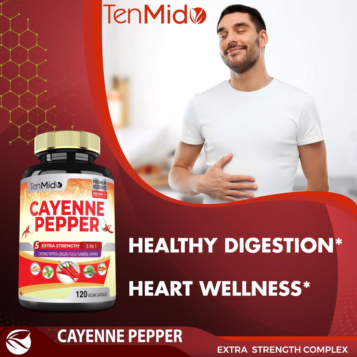 Tenmido Cayenne Pepper Supplements Extract Capsules, 120 Count