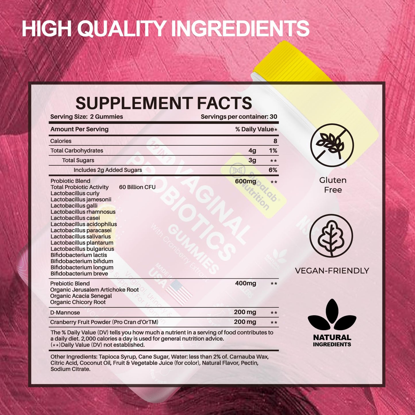 MEGNETA Vaginal Probiotics for Women, Vaginal Health, Odor Control and pH Balance, Female Intimate Probiotics with Cranberry Gummy, 60 Count
