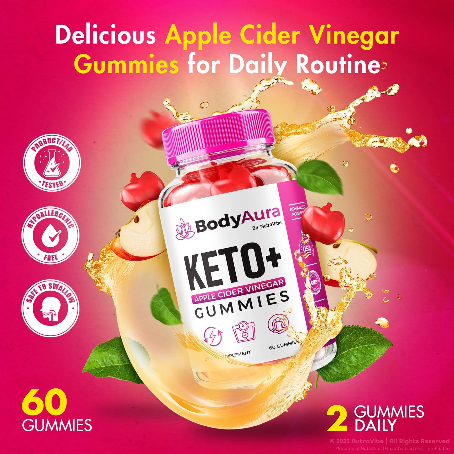 NutraVibe BodyAura Gummies – Keto + Apple Cider Vinegar Advanced Formula for Body Goals, Balance & Natural Energy, Delicious Easy-to-Chew Keto ACV Gummy, 180 Gummies