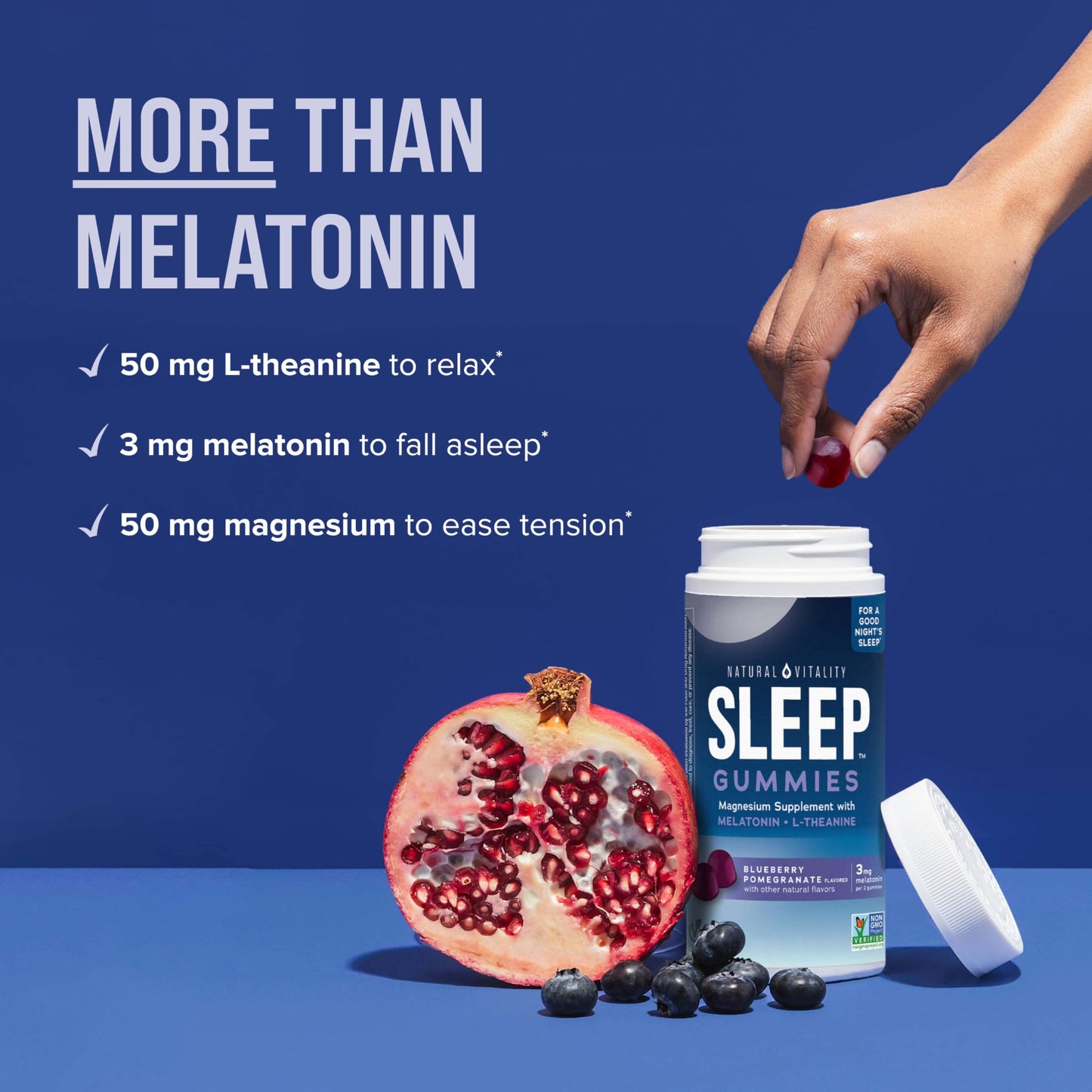 Natural Vitality CALM Sleep Gummies Magnesium Supplement with Melatonin & Magnesium Citrate, L-Theanine, Gluten Free, Blueberry Pomegranate, 60 Gummies