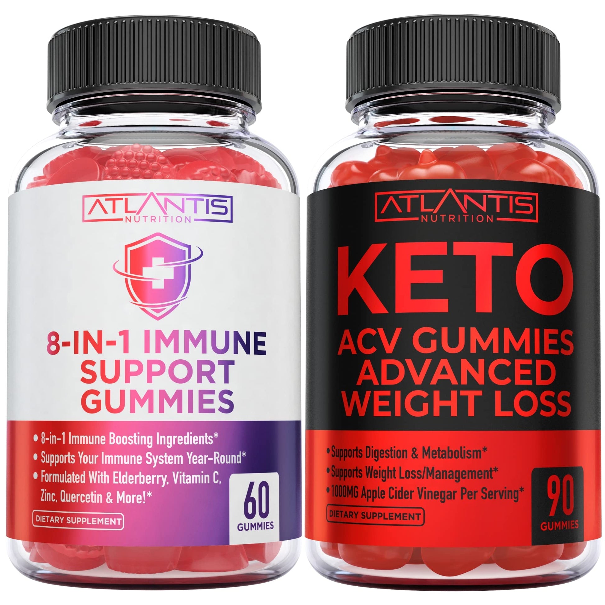 Atlantis Nutrition 8-in-1 Immune Support + Keto ACV Gummies Advanced Weight Loss, 60 Gummies + 90 Gummies