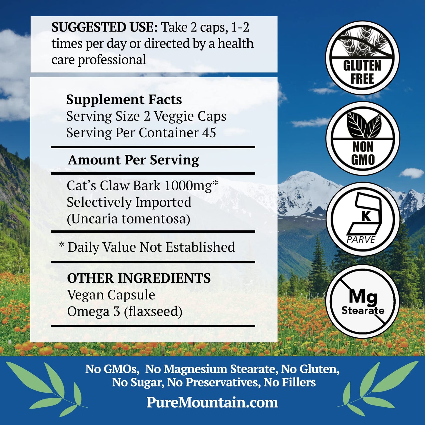 Pure Mountain Botanicals Cat’s Claw Capsules 90 Count