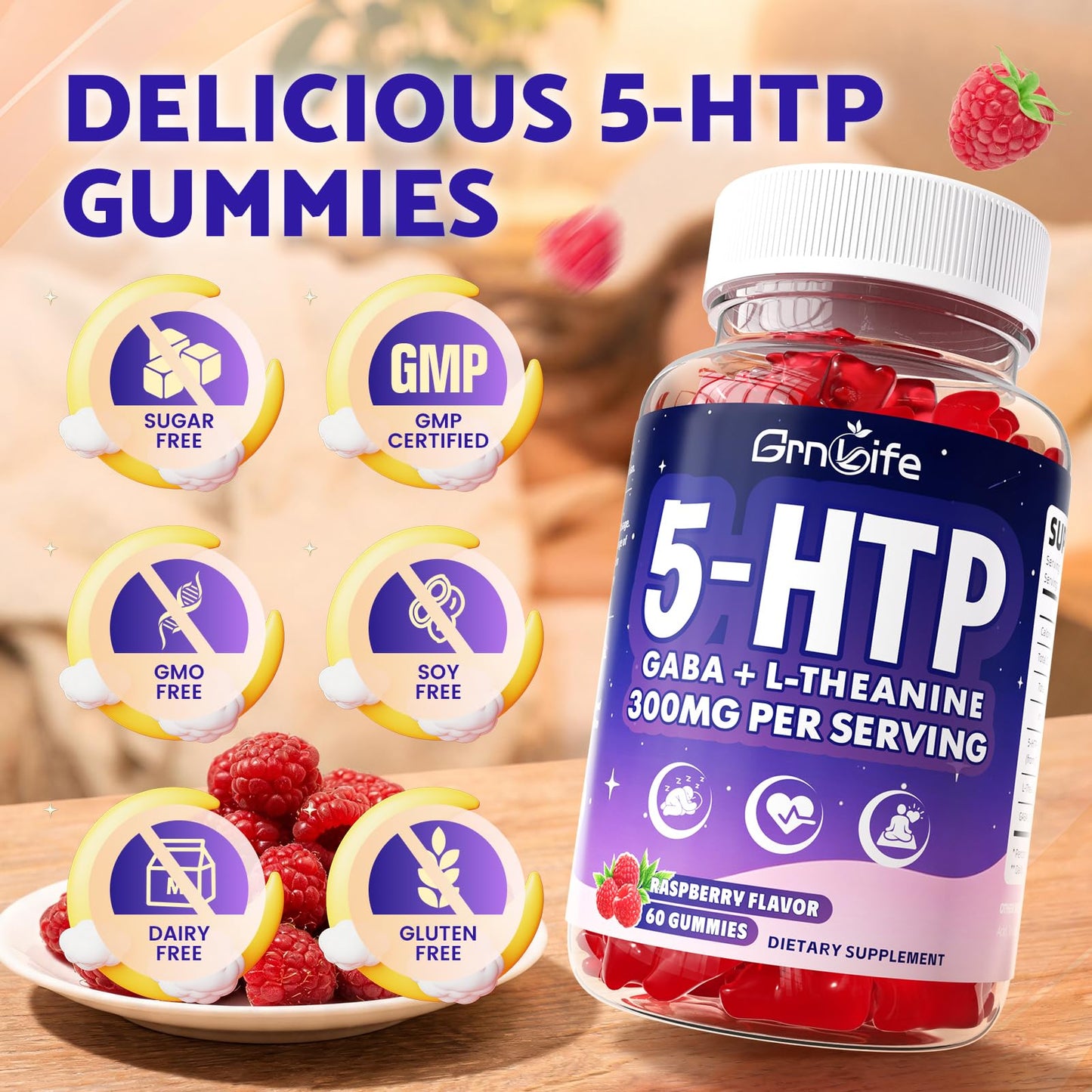 GrnLife 300mg 5-HTP Gummies, 60 Count