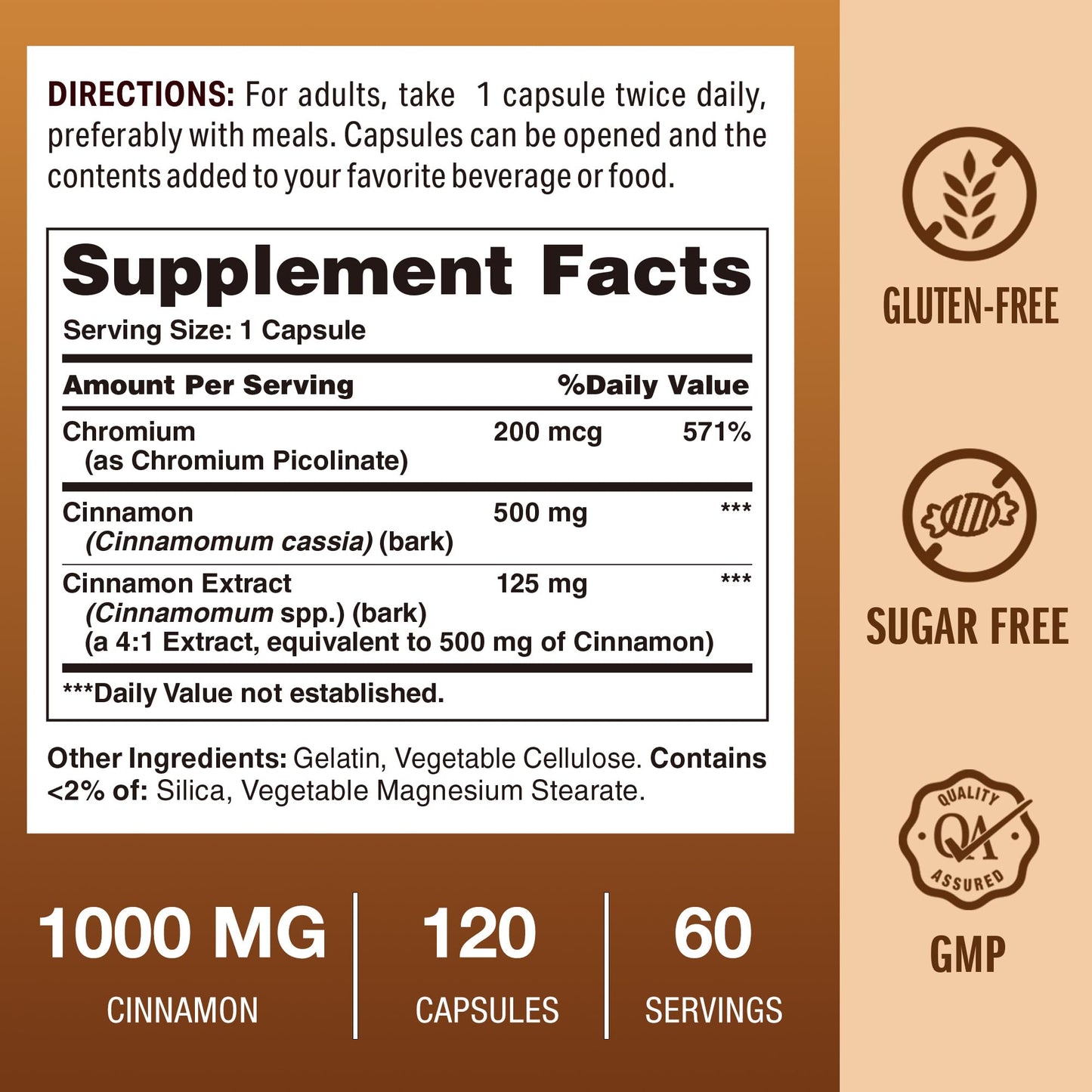 Vitamin World Cinnamon Complex with Chromium Capsules 120 Count