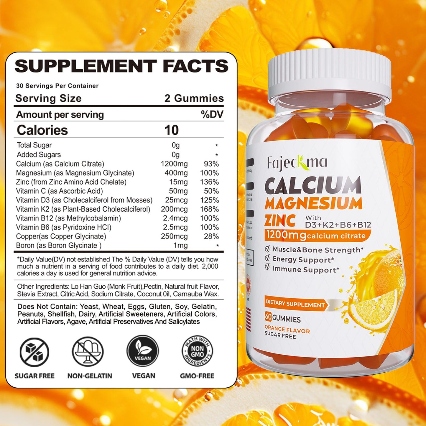 Fajeckma Calcium Magnesium Zinc Gummies 120 Count
