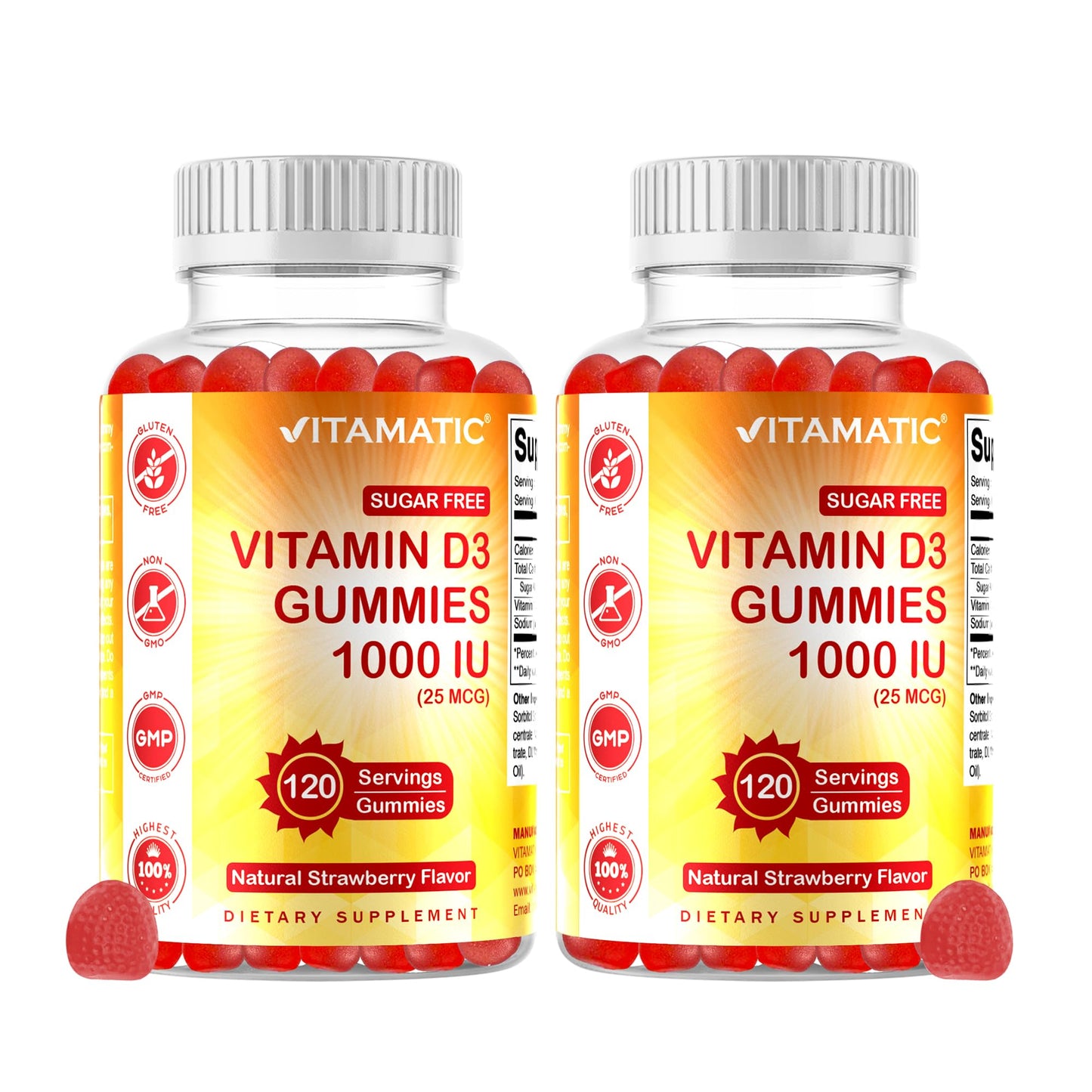 Vitamatic Vitamin D3 Sugar Free Pectin-Based Gummies, 240 Count
