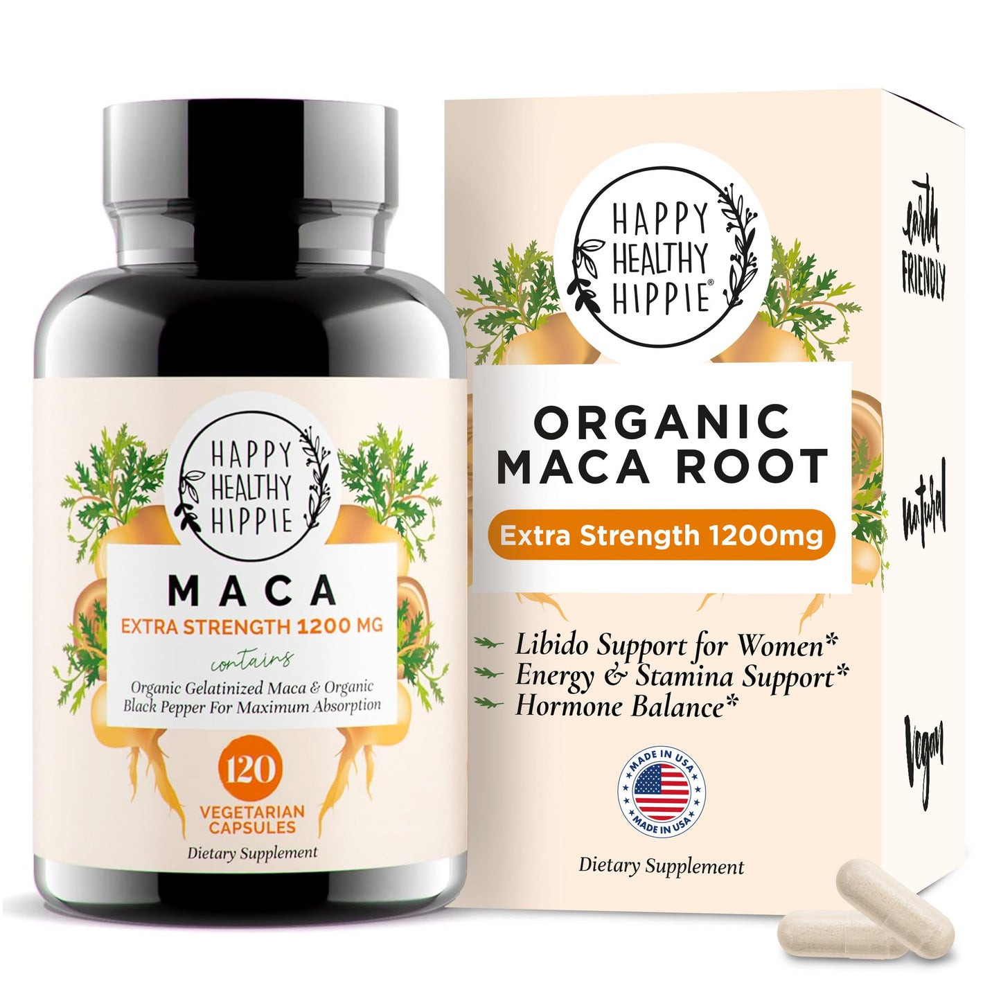 Happy Healthy Hippie Organic Maca Root 1200 mg Libido Support for Women Capsules 120 Count