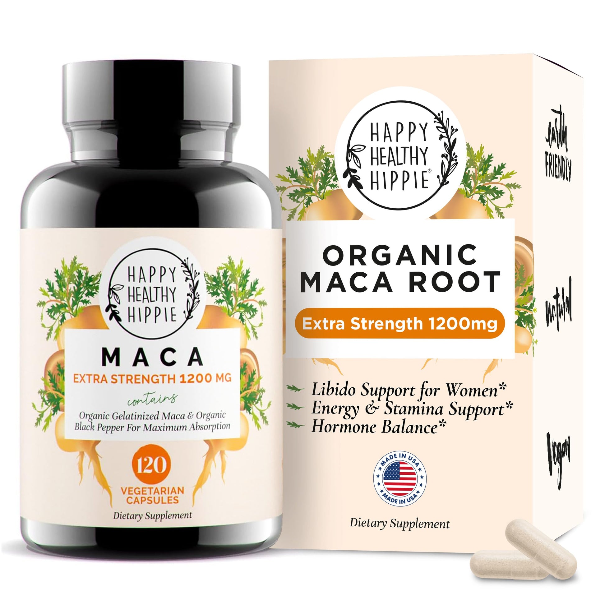 Happy Healthy Hippie Organic Maca Root 1200 mg Libido Support for Women Capsules 120 Count