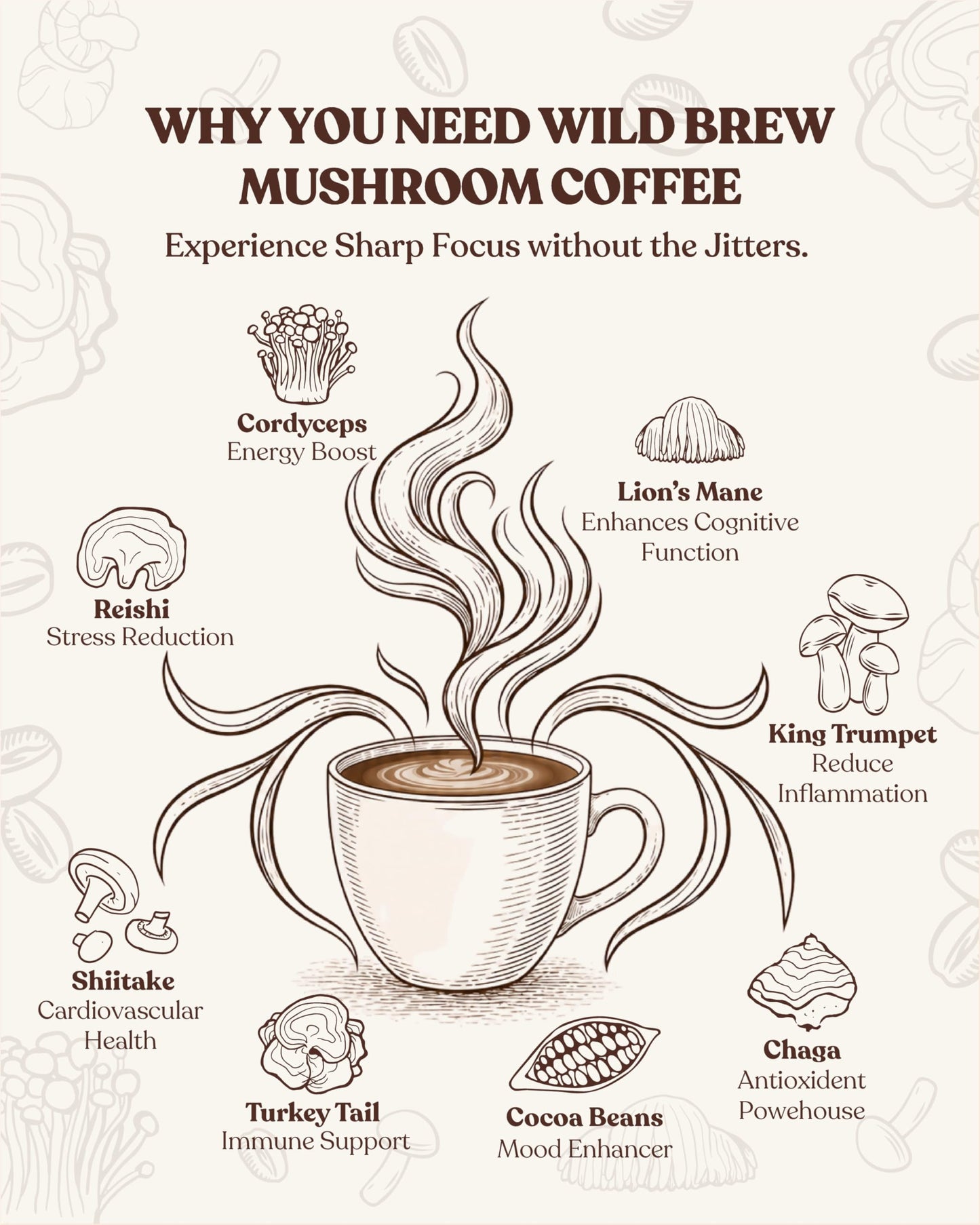Wild Brew Organic Mushroom Cocoa Powder, 4.23 Ounce Pack of 1