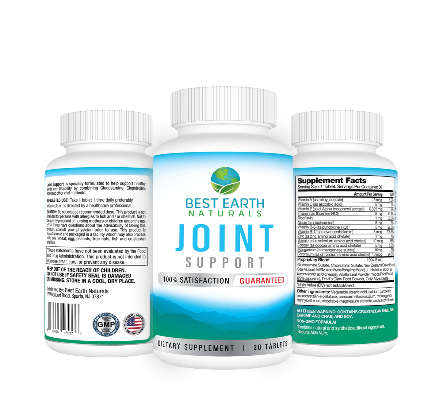 Best Earth Naturals Joint Support with Glucosamine, Chondroitin, MSM & Vitamins Tablets, 30