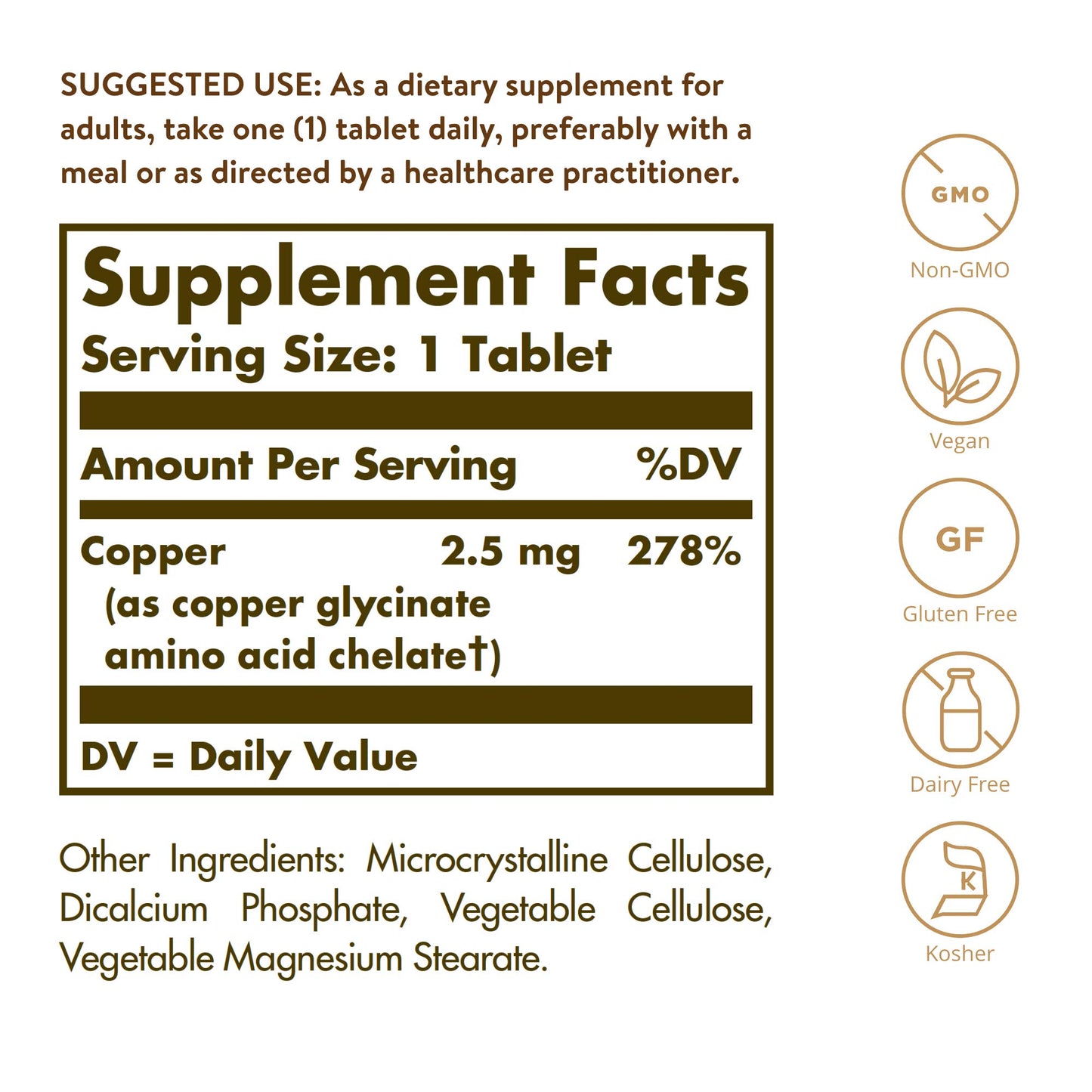 Solgar Chelated Copper Tablets, 100 Tablets