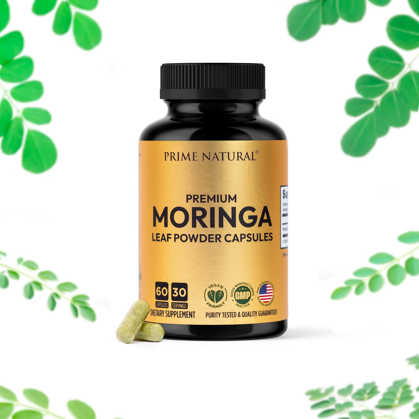 Prime Natural Moringa Powder Capsules, 60 Count