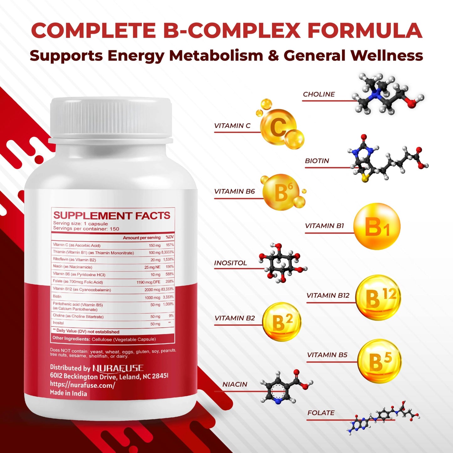 NURAFUSE Vitamin B Complex Capsule, 150 Count