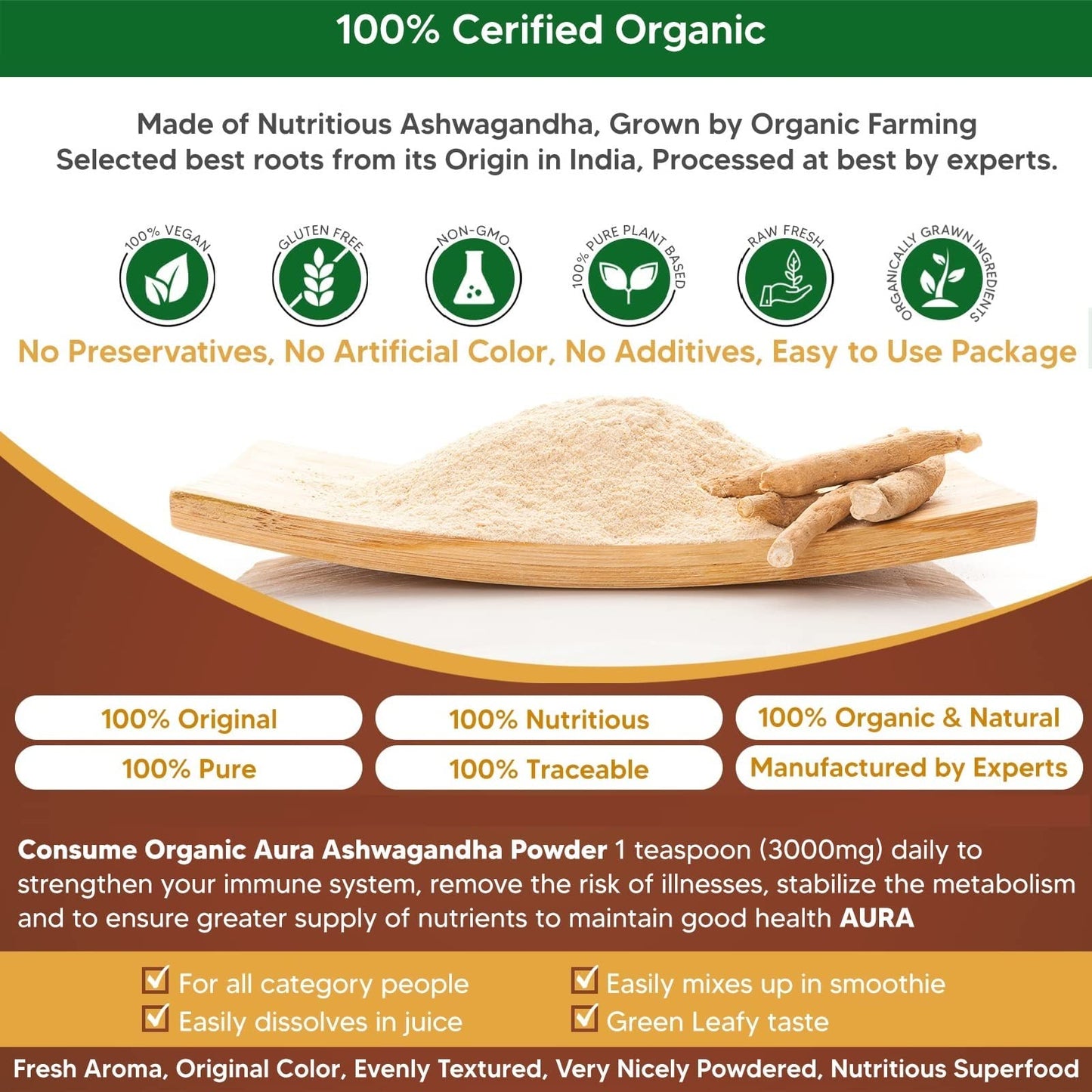 Organic Aura International Ashwagandha Root Powder 16 oz