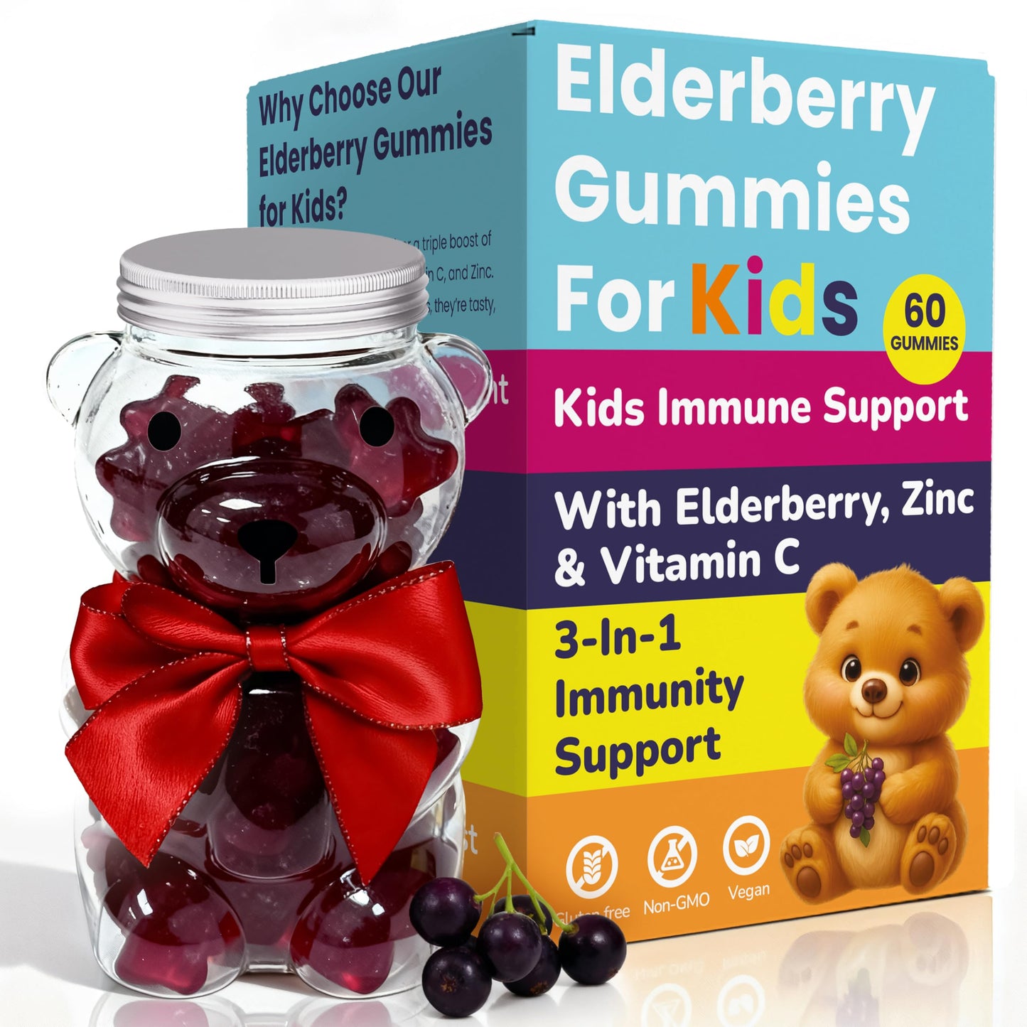 Terramed Just Think Comfort Elderberry Gummies for Kids with Vitamin C & Zinc, 60 Gummies