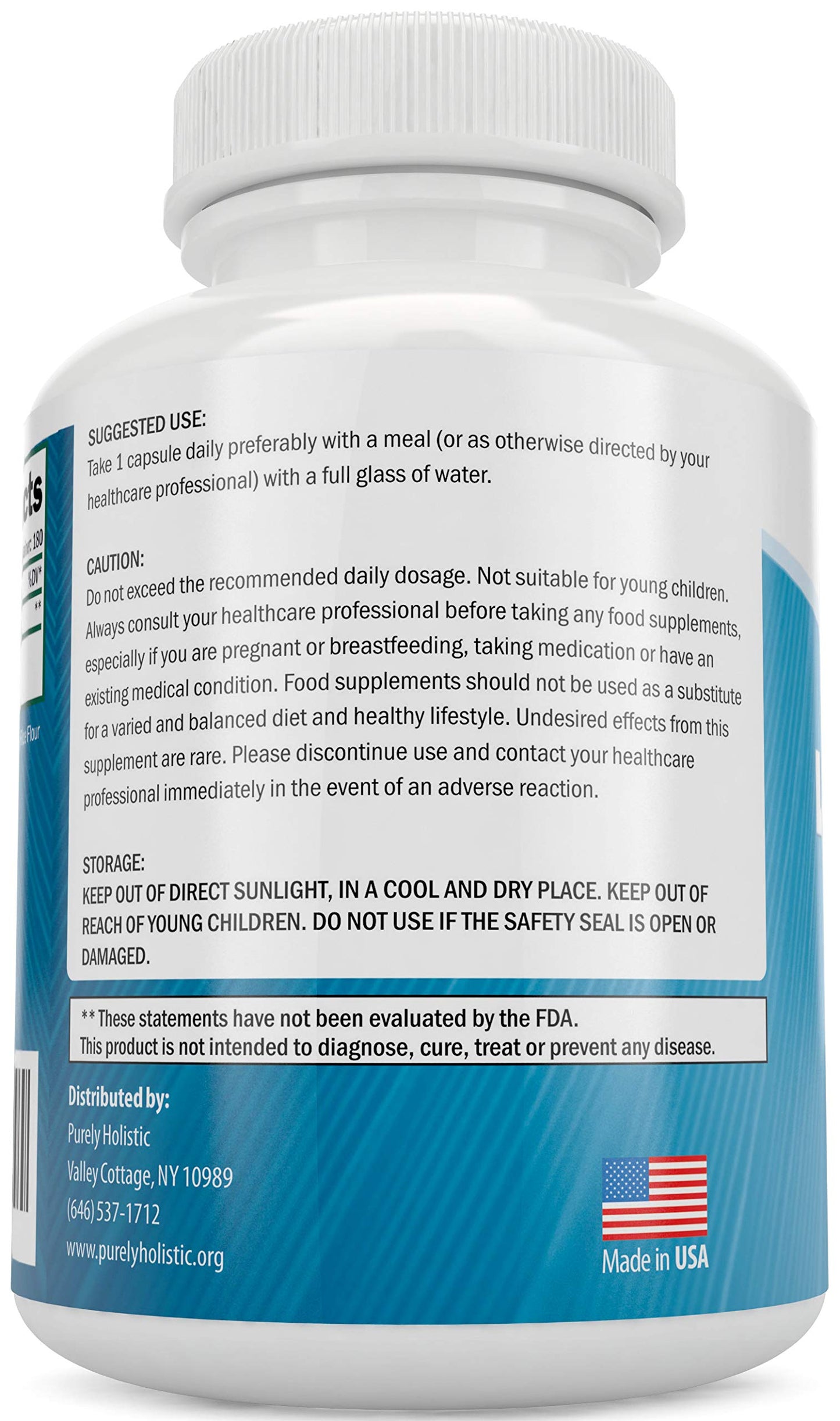 Purely Holistic L-Theanine 200mg (Double-Strength) Capsules 180 Count