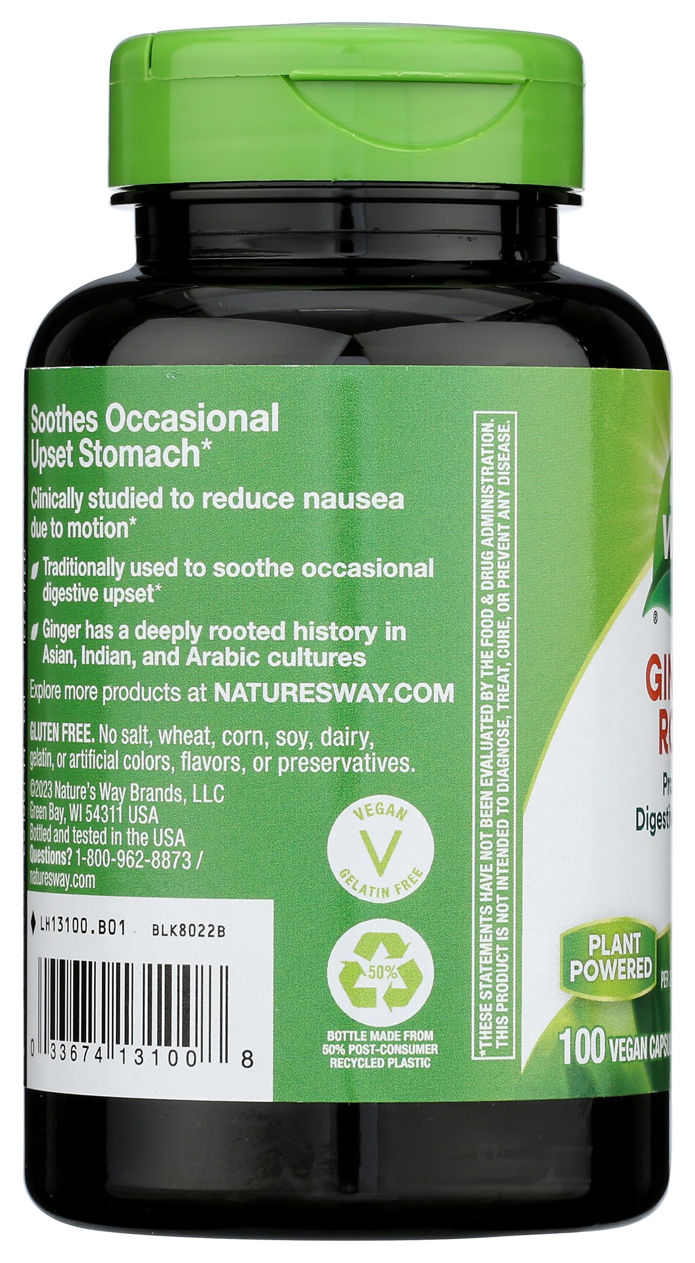 Nature's Way Premium Herbal Ginger Root 1100 mg Capsules, 100 Count