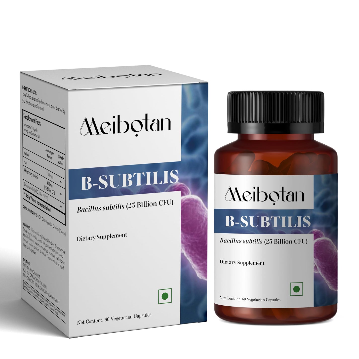 MEIBOTAN Bacillus Subtilis 25 Billion Veggie Capsules, 60 Count